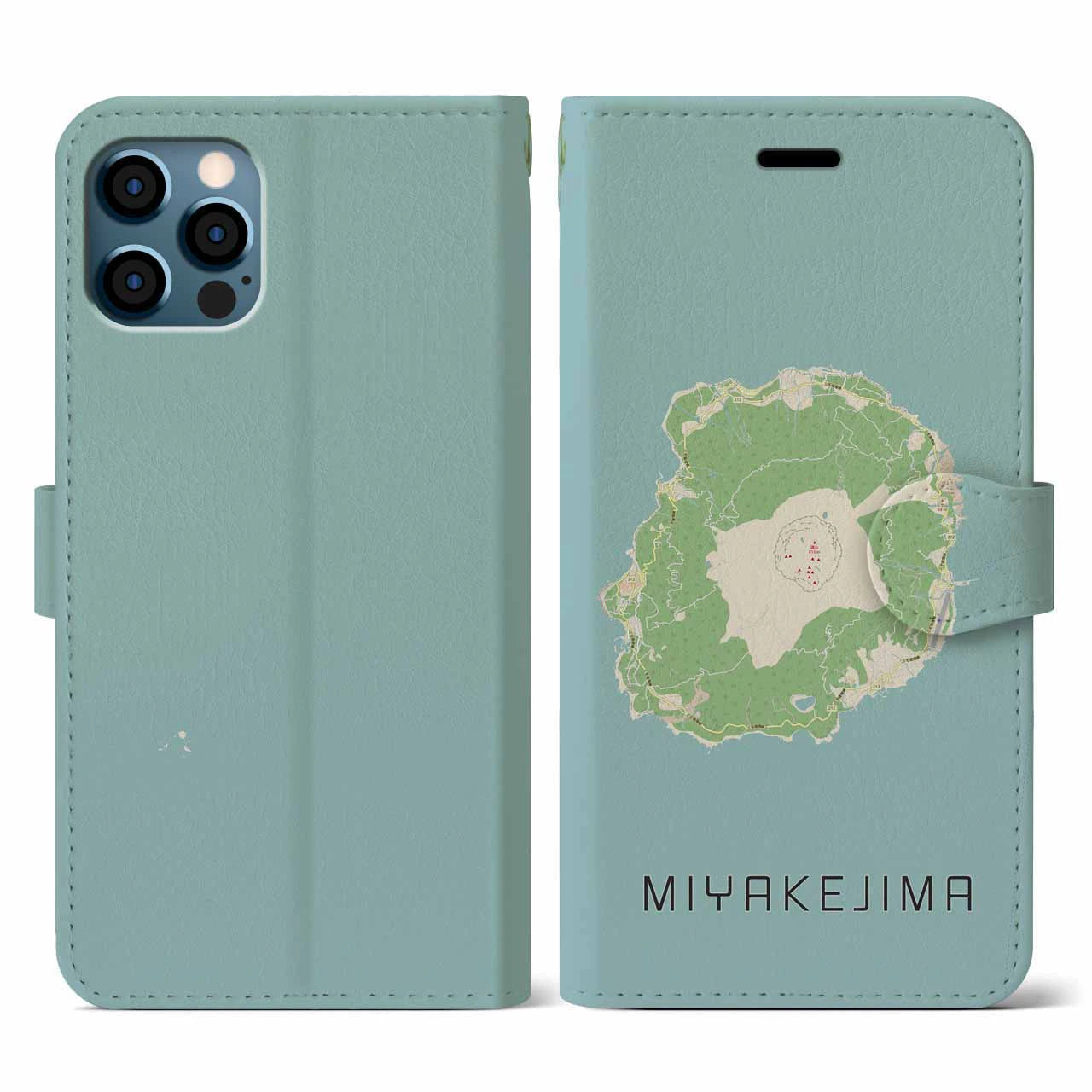 【三宅島(東京都)】地図柄iPhoneケース(手帳タイプ)ナチュラル・iPhone 12 / 12 Pro 用