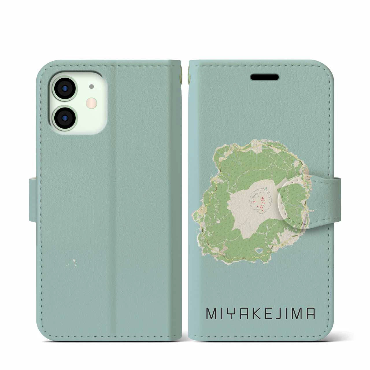 【三宅島(東京都)】地図柄iPhoneケース(手帳タイプ)ナチュラル・iPhone 12 mini 用