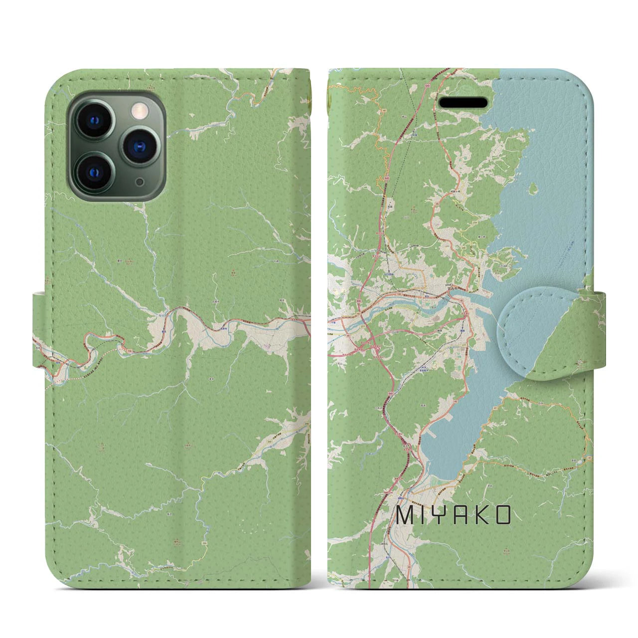 【宮古(岩手県)】地図柄iPhoneケース(手帳タイプ)ナチュラル・iPhone 11 Pro 用