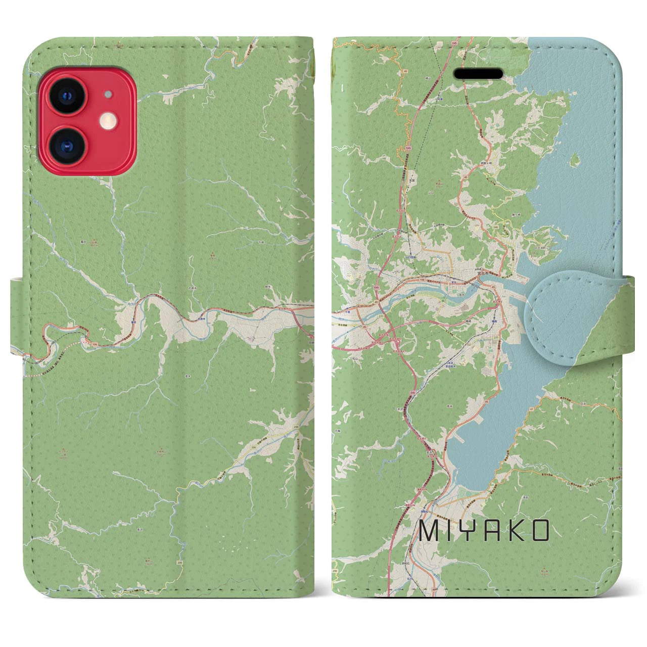 【宮古(岩手県)】地図柄iPhoneケース(手帳タイプ)ナチュラル・iPhone 11 用
