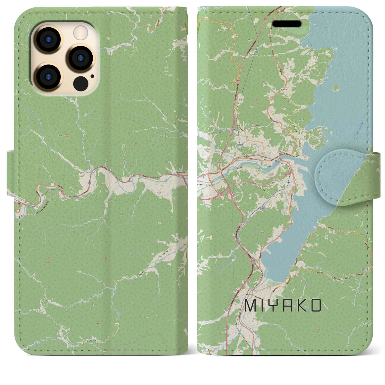 【宮古(岩手県)】地図柄iPhoneケース(手帳タイプ)ナチュラル・iPhone 12 Pro Max 用