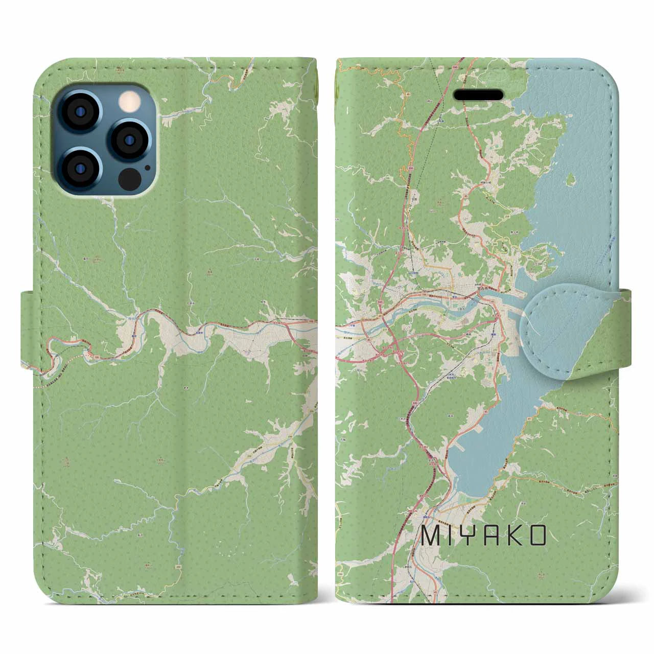 【宮古(岩手県)】地図柄iPhoneケース(手帳タイプ)ナチュラル・iPhone 12 / 12 Pro 用