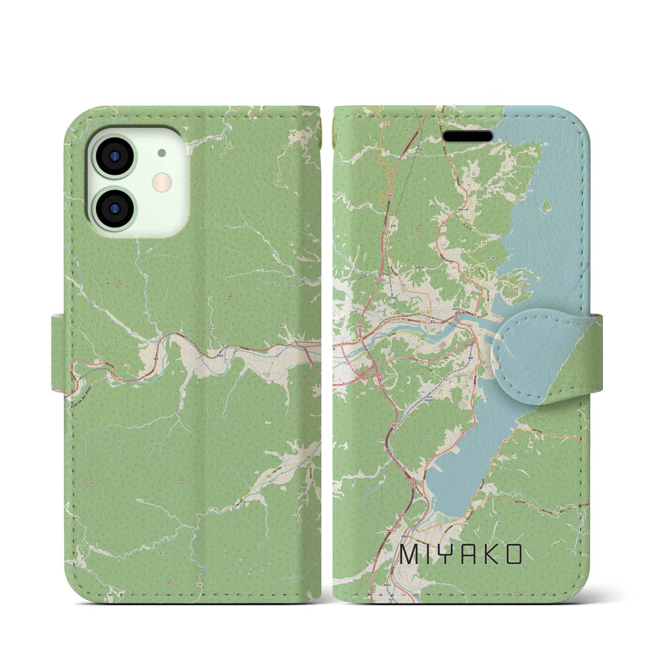 【宮古(岩手県)】地図柄iPhoneケース(手帳タイプ)ナチュラル・iPhone 12 mini 用