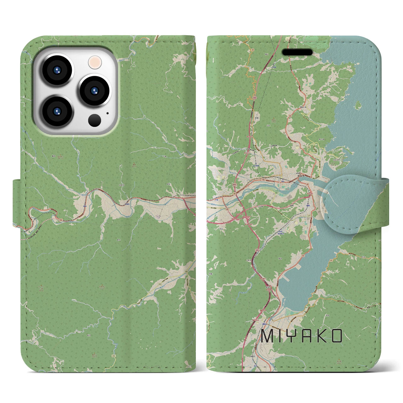 【宮古(岩手県)】地図柄iPhoneケース(手帳タイプ)ナチュラル・iPhone 13 Pro 用