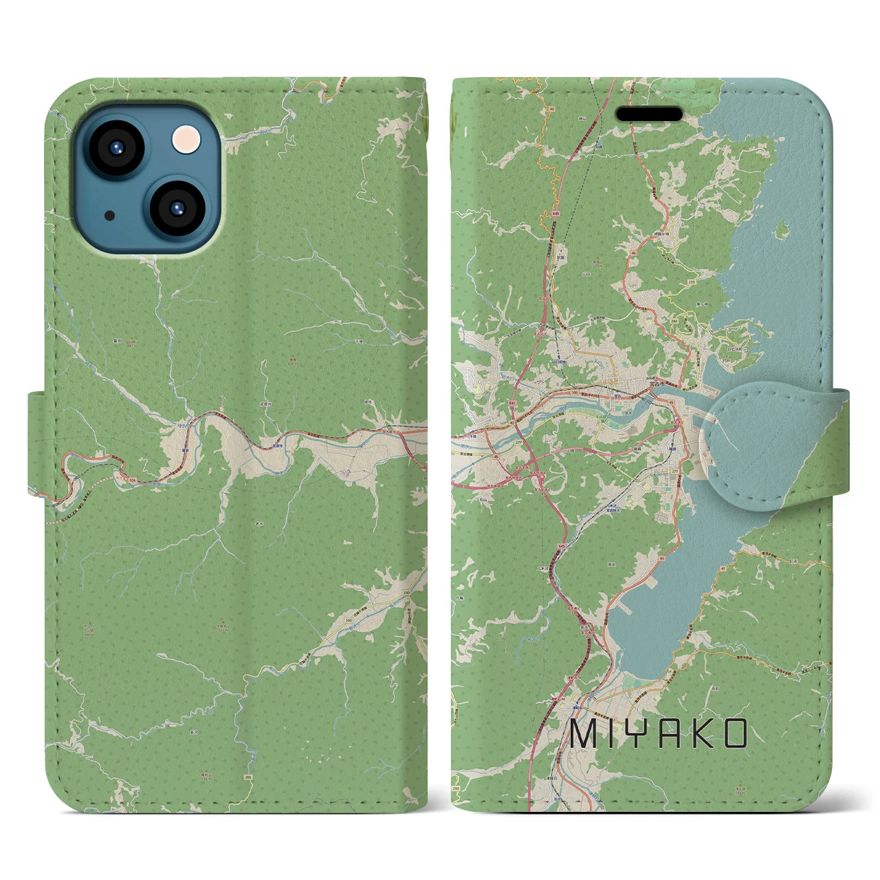 【宮古(岩手県)】地図柄iPhoneケース(手帳タイプ)ナチュラル・iPhone 13 用