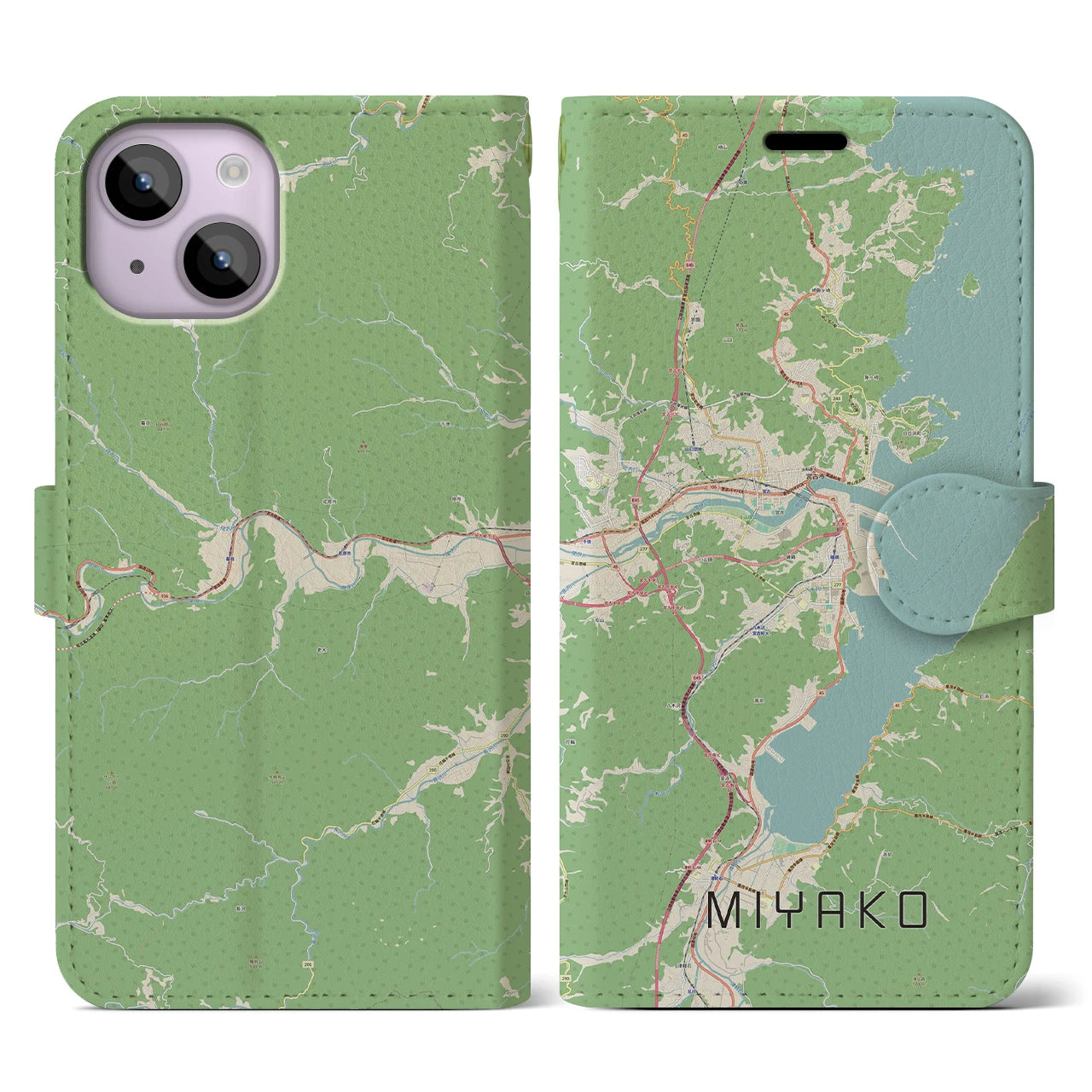 【宮古(岩手県)】地図柄iPhoneケース(手帳タイプ)ナチュラル・iPhone 14 用