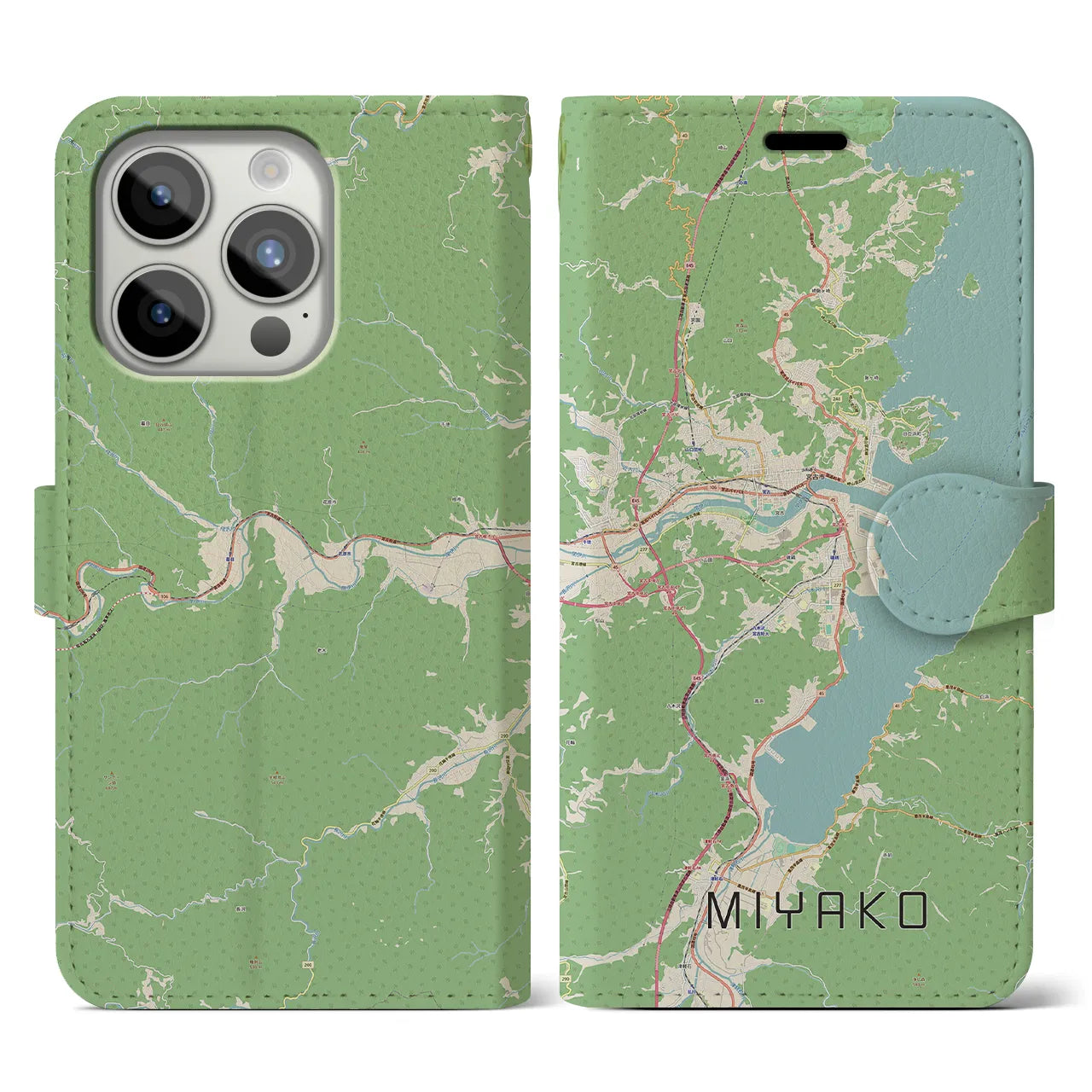 【宮古(岩手県)】地図柄iPhoneケース(手帳タイプ)ナチュラル・iPhone 15 Pro 用