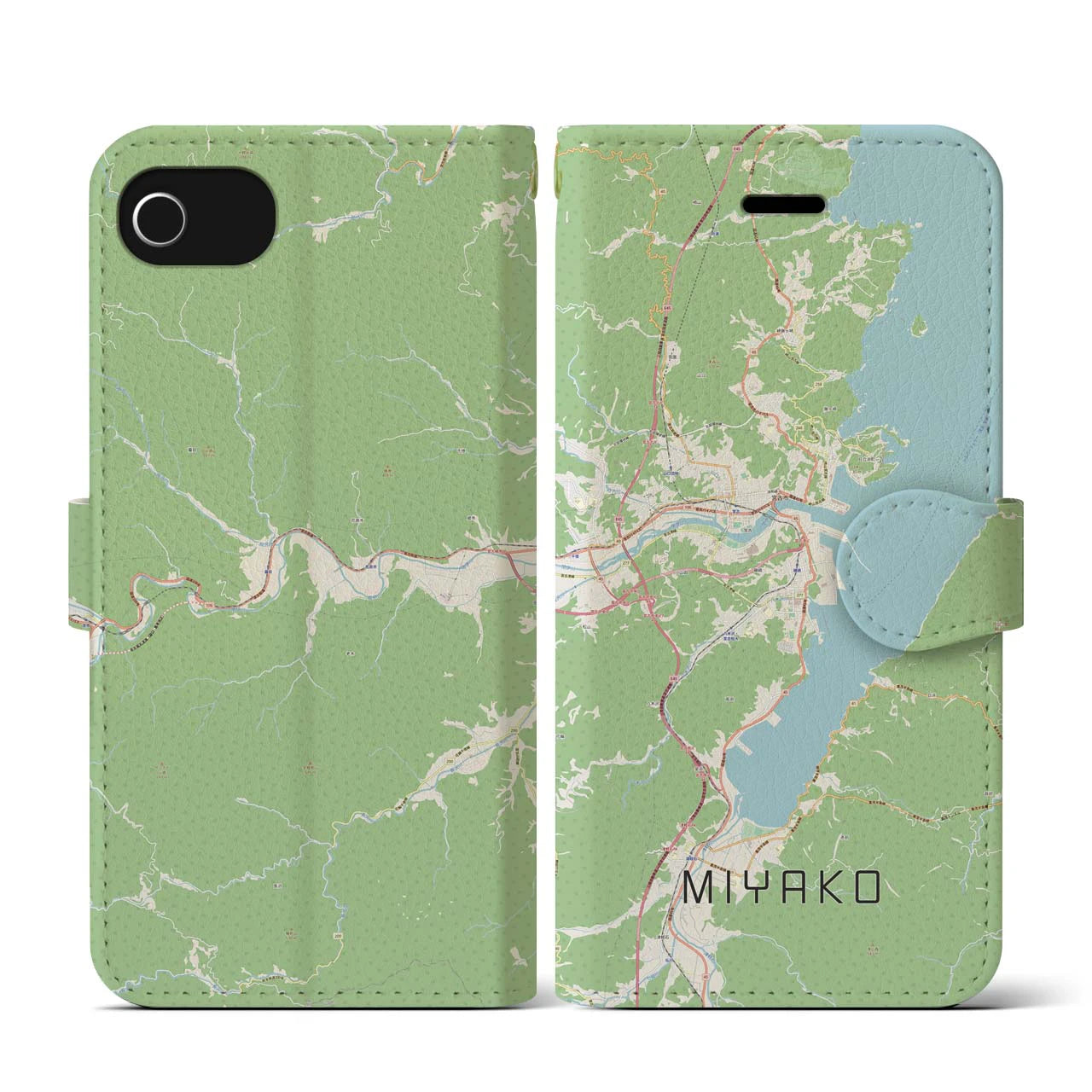 【宮古(岩手県)】地図柄iPhoneケース(手帳タイプ)ナチュラル・iPhone SE(第3 / 第2世代) / 8 / 7 / 6s / 6 用
