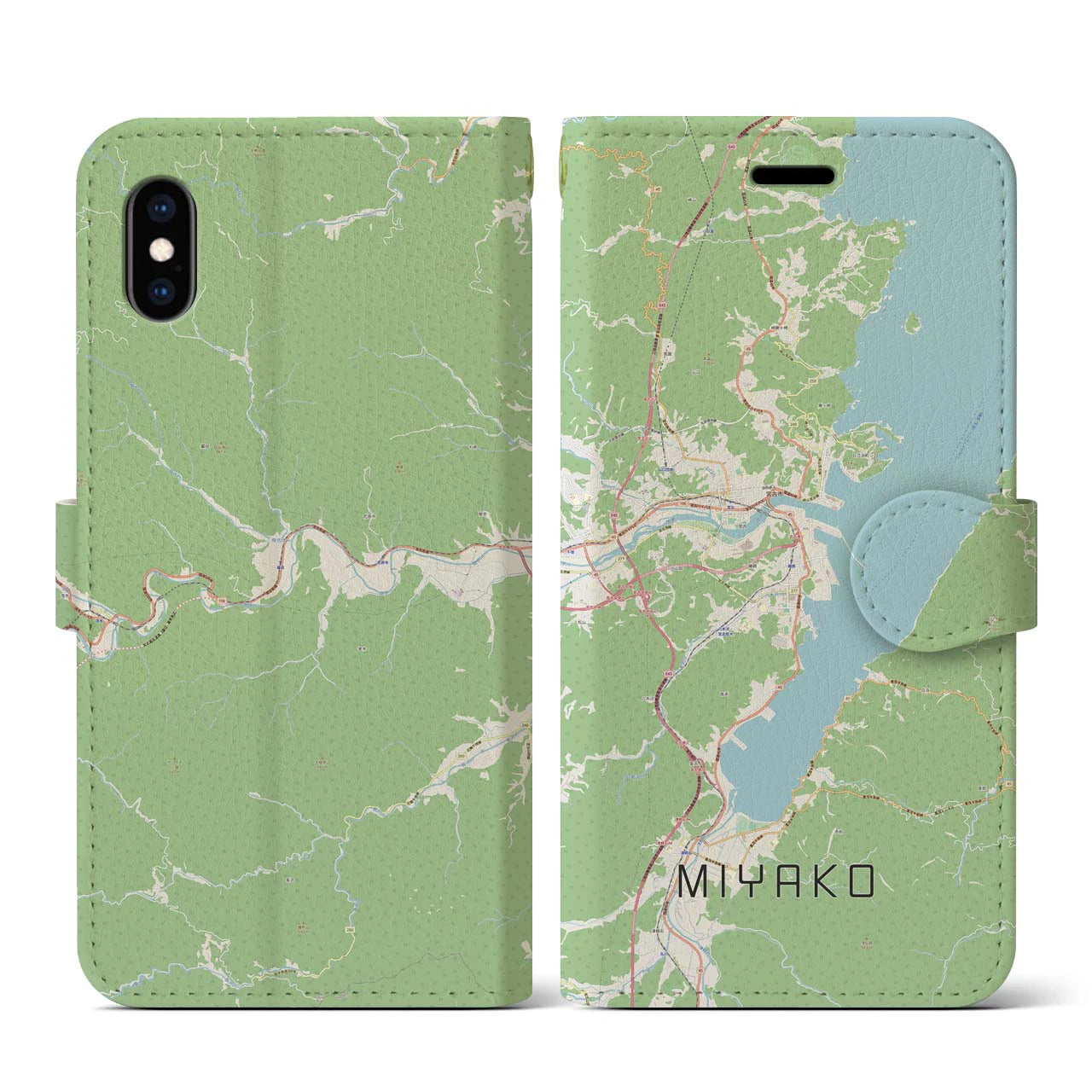 【宮古(岩手県)】地図柄iPhoneケース(手帳タイプ)ナチュラル・iPhone XS / X 用