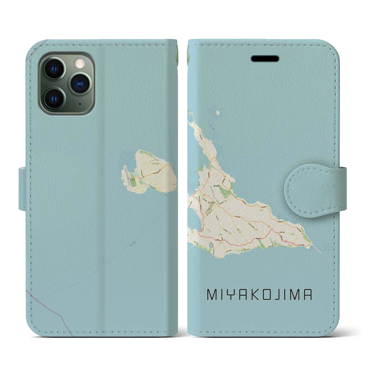 【宮古島(沖縄県)】地図柄iPhoneケース(手帳タイプ)ナチュラル・iPhone 11 Pro 用