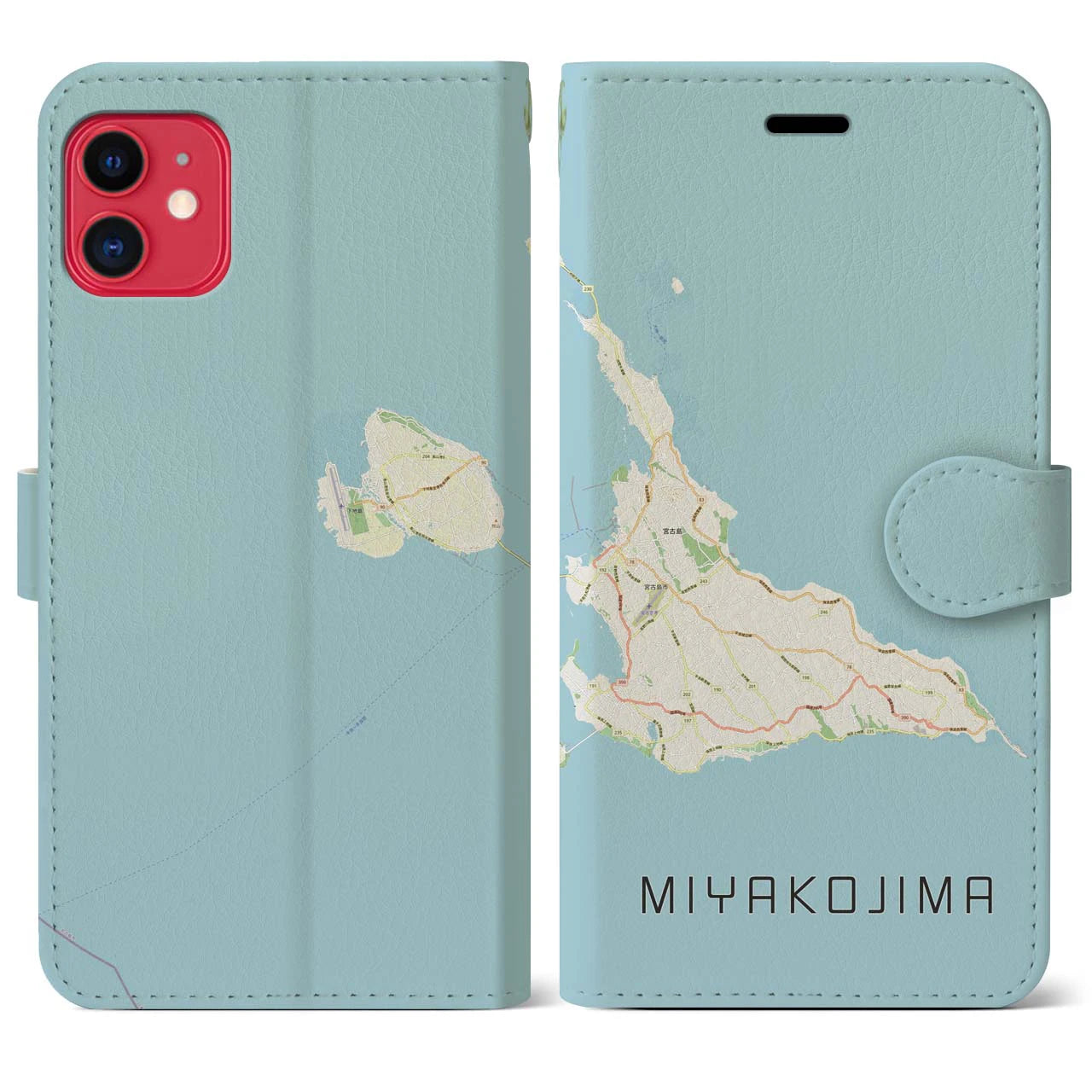 【宮古島(沖縄県)】地図柄iPhoneケース(手帳タイプ)ナチュラル・iPhone 11 用