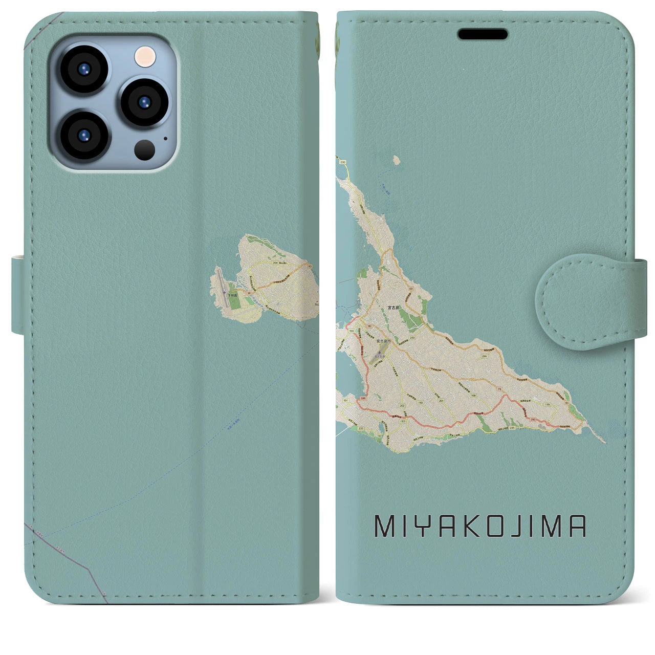 【宮古島(沖縄県)】地図柄iPhoneケース(手帳タイプ)ナチュラル・iPhone 13 Pro Max 用