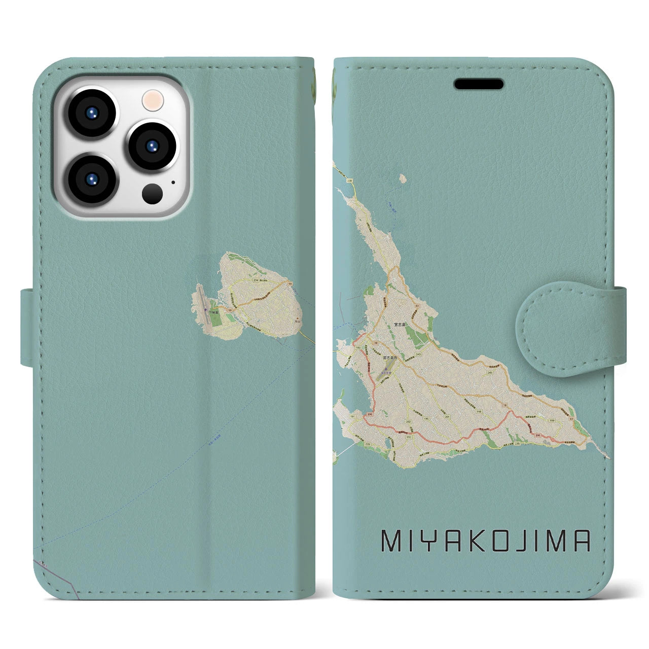 【宮古島(沖縄県)】地図柄iPhoneケース(手帳タイプ)ナチュラル・iPhone 13 Pro 用