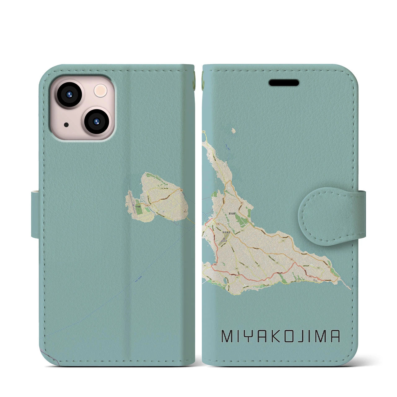 【宮古島(沖縄県)】地図柄iPhoneケース(手帳タイプ)ナチュラル・iPhone 13 mini 用