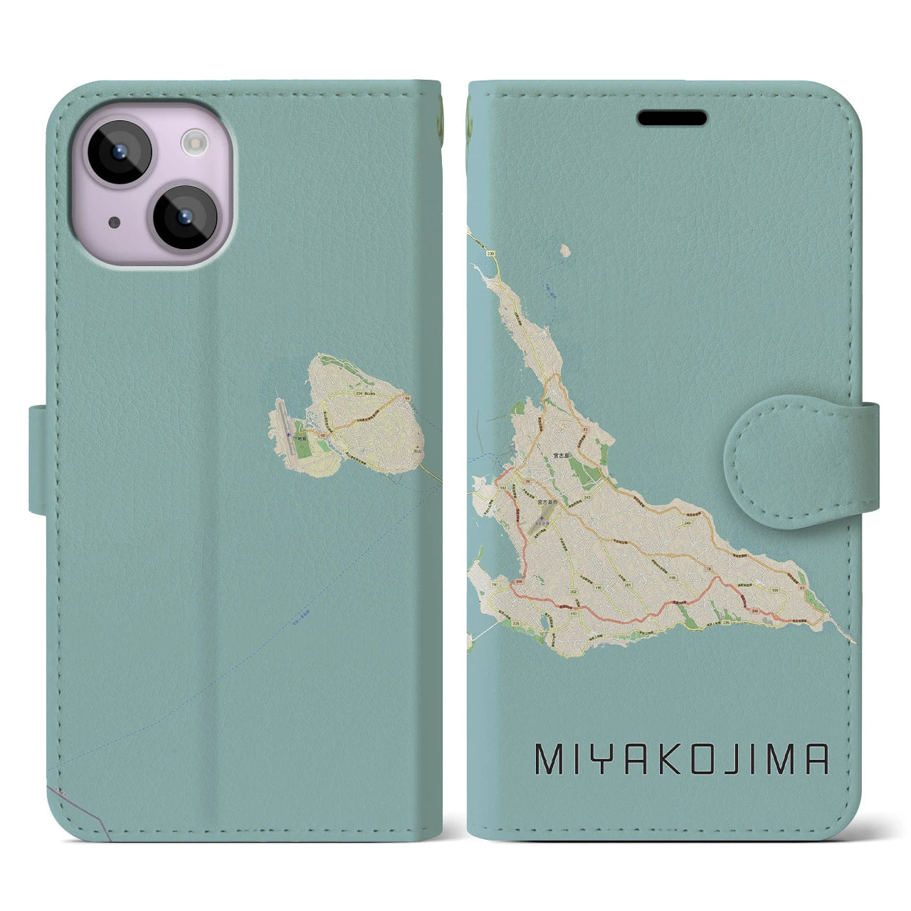 【宮古島(沖縄県)】地図柄iPhoneケース(手帳タイプ)ナチュラル・iPhone 14 用