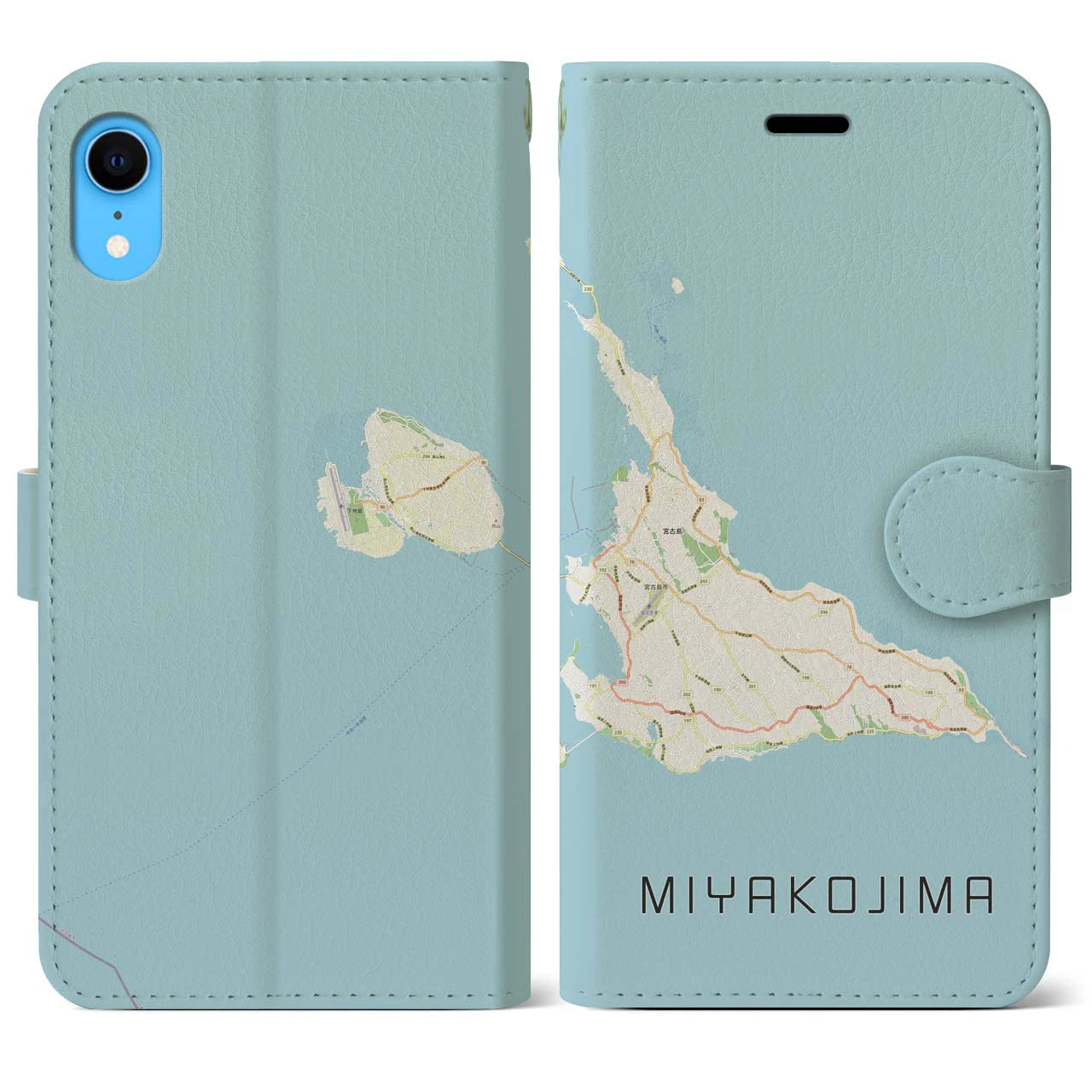 【宮古島(沖縄県)】地図柄iPhoneケース(手帳タイプ)ナチュラル・iPhone XR 用