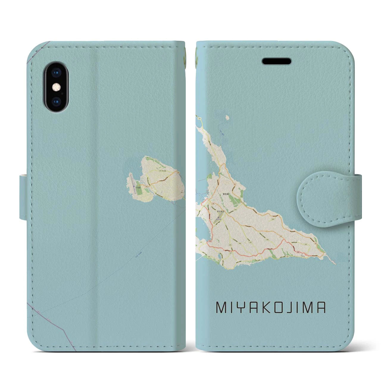 【宮古島(沖縄県)】地図柄iPhoneケース(手帳タイプ)ナチュラル・iPhone XS / X 用