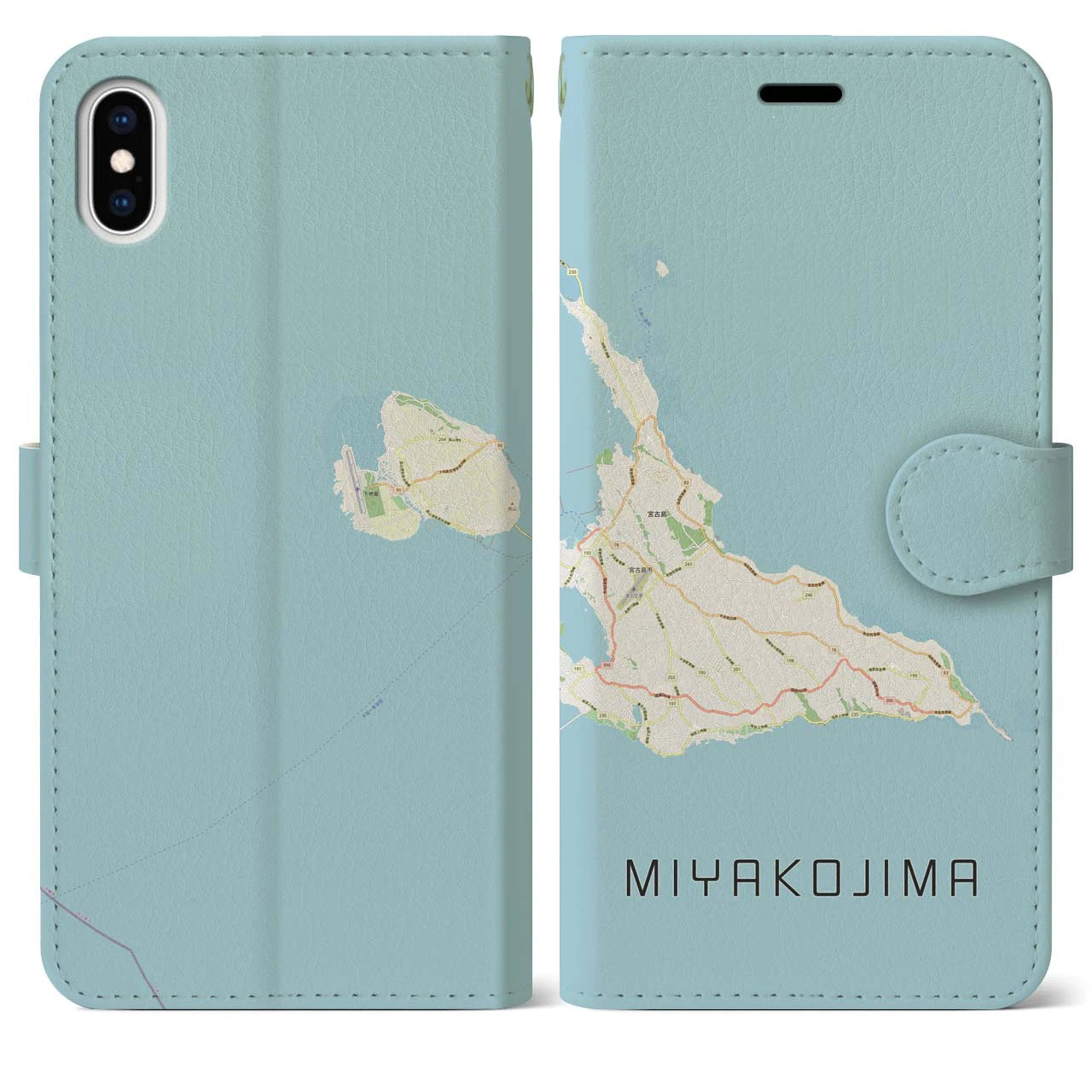 【宮古島(沖縄県)】地図柄iPhoneケース(手帳タイプ)ナチュラル・iPhone XS Max 用