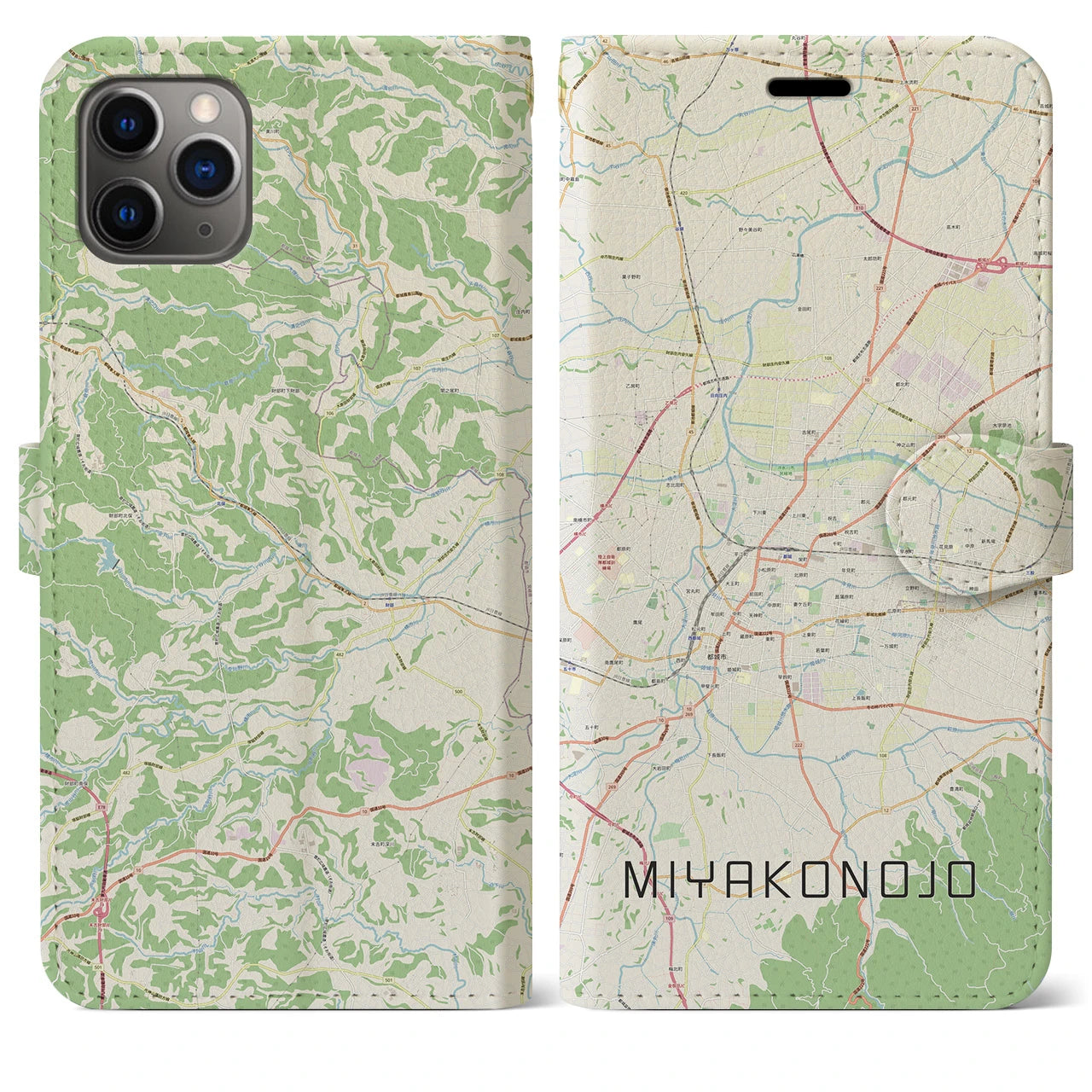 【都城(宮崎県)】地図柄iPhoneケース(手帳タイプ)ナチュラル・iPhone 11 Pro Max 用