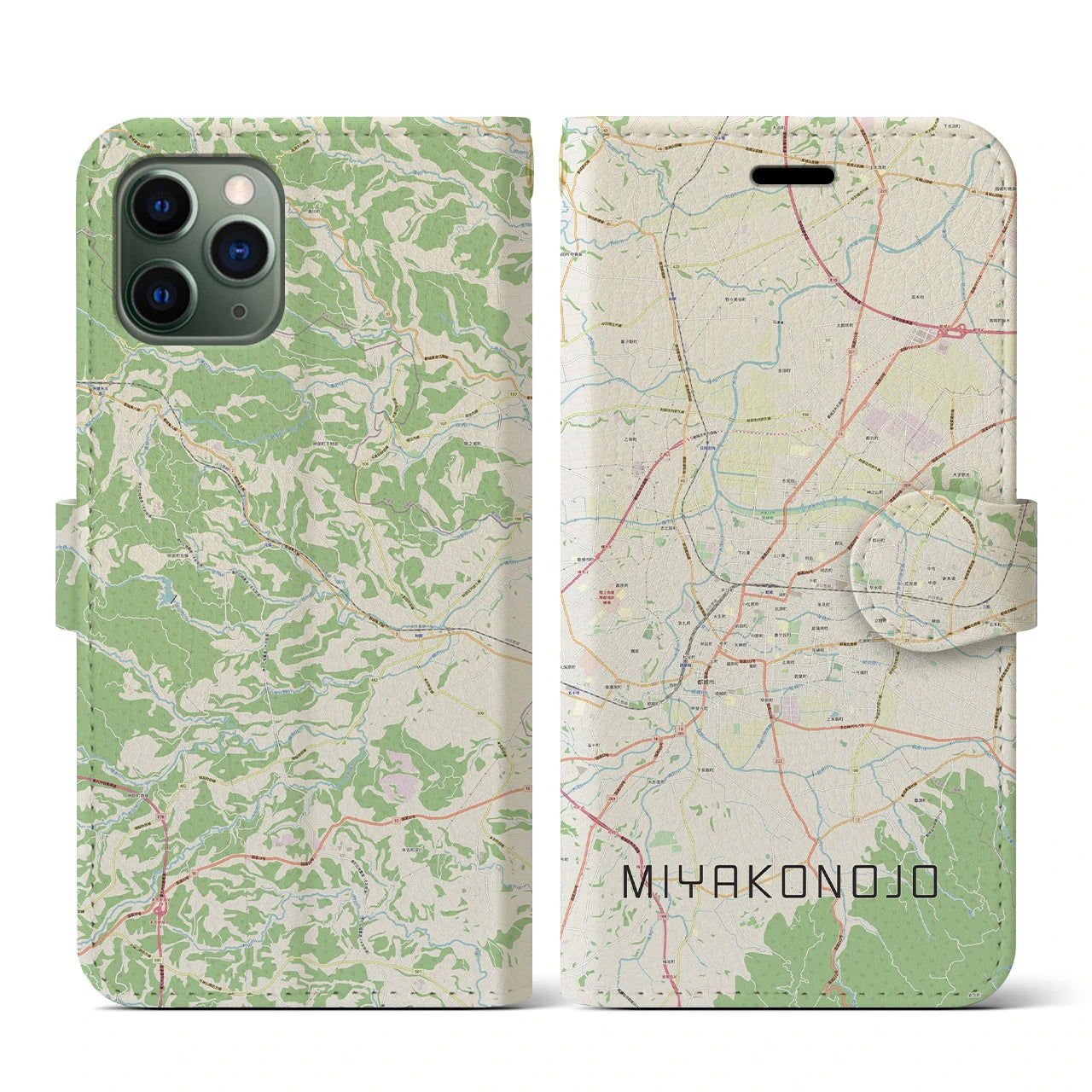 【都城(宮崎県)】地図柄iPhoneケース(手帳タイプ)ナチュラル・iPhone 11 Pro 用