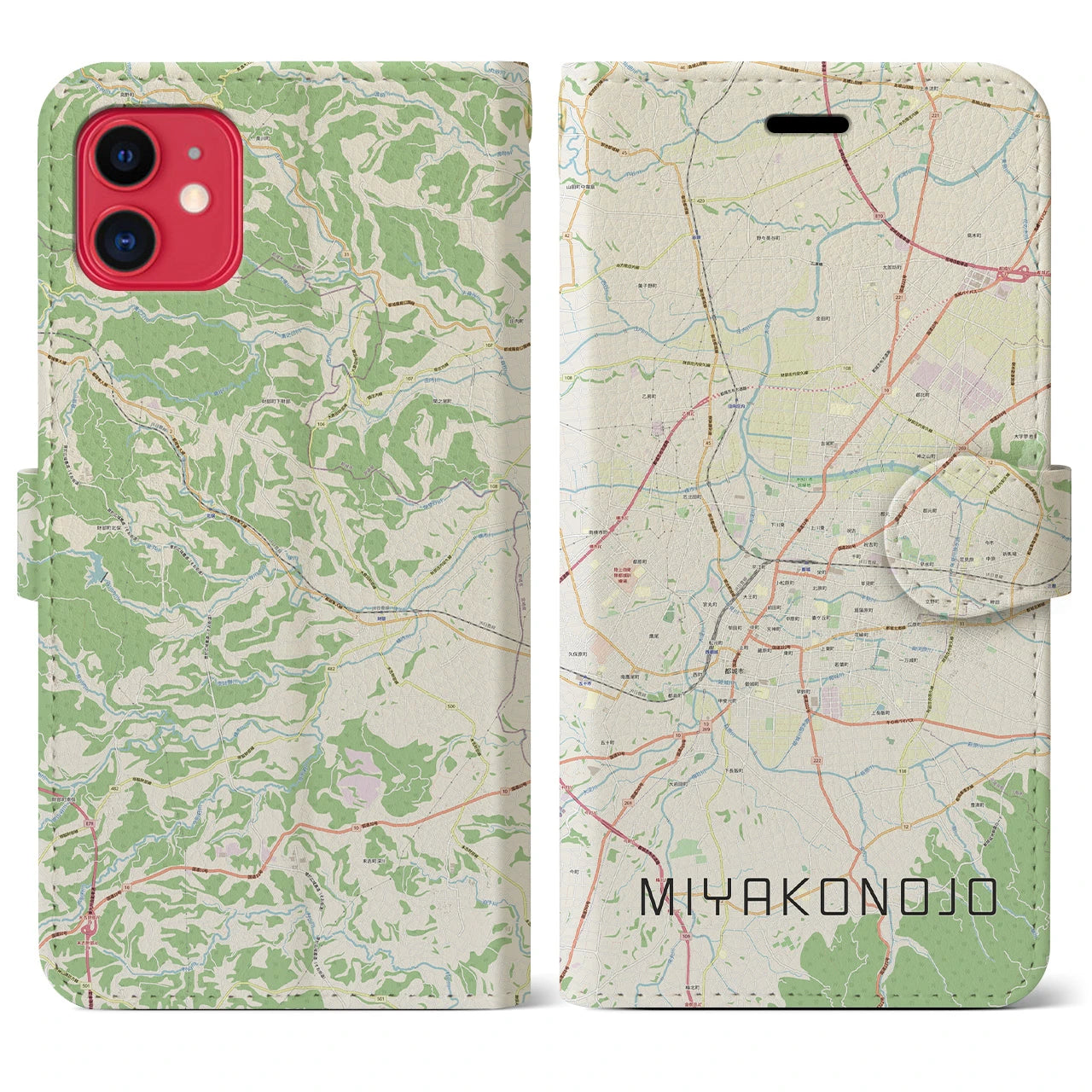 【都城(宮崎県)】地図柄iPhoneケース(手帳タイプ)ナチュラル・iPhone 11 用