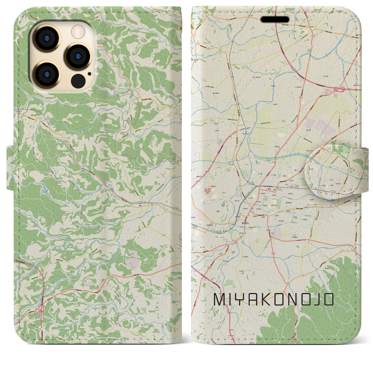 【都城(宮崎県)】地図柄iPhoneケース(手帳タイプ)ナチュラル・iPhone 12 Pro Max 用