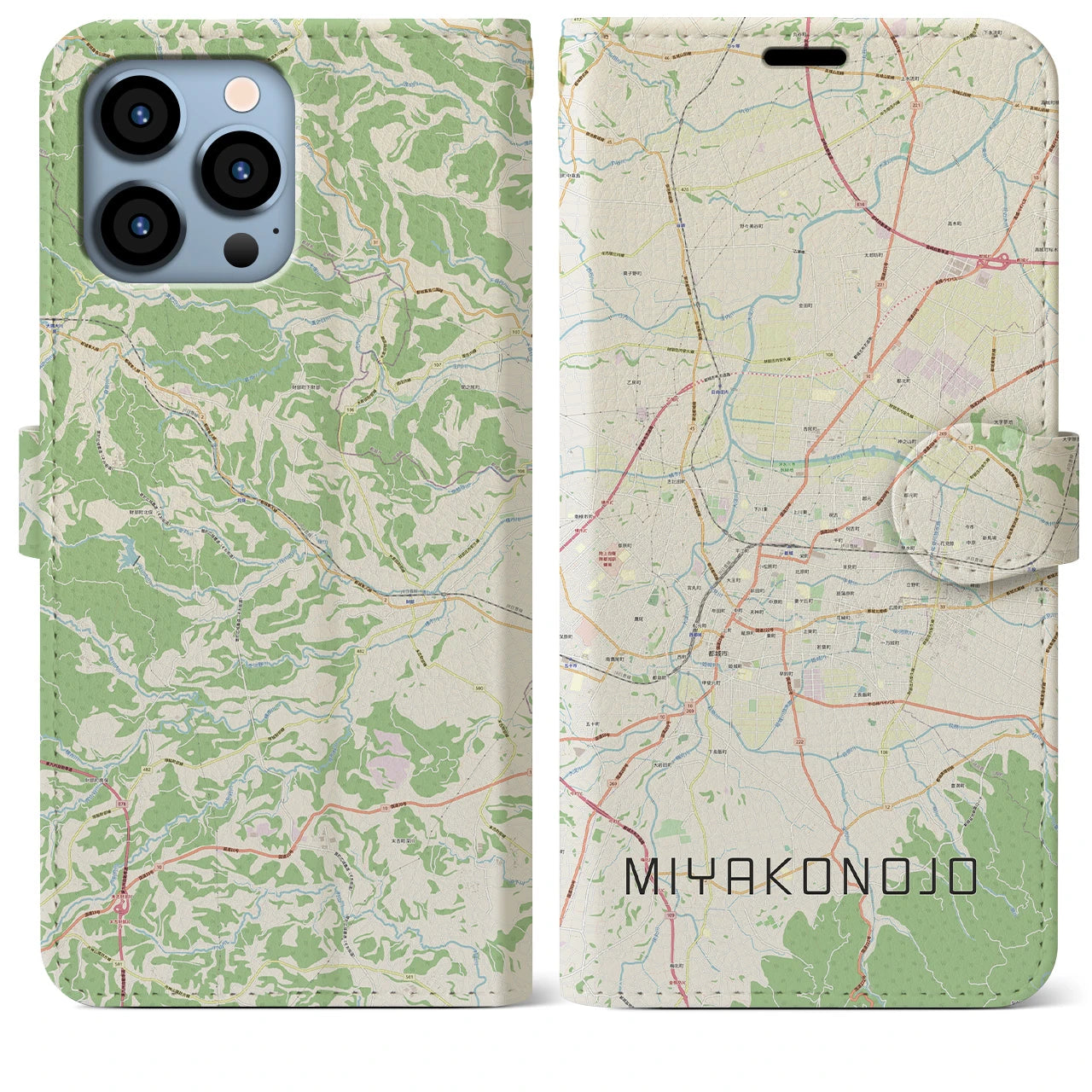 【都城(宮崎県)】地図柄iPhoneケース(手帳タイプ)ナチュラル・iPhone 13 Pro Max 用