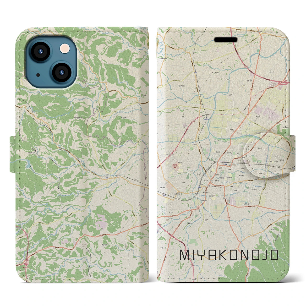 【都城(宮崎県)】地図柄iPhoneケース(手帳タイプ)ナチュラル・iPhone 13 用