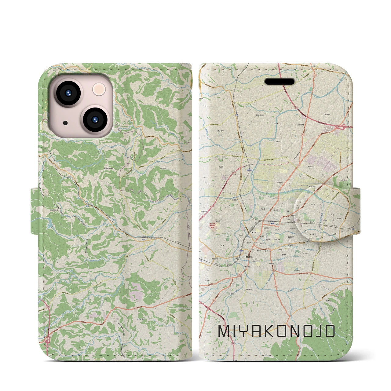 【都城(宮崎県)】地図柄iPhoneケース(手帳タイプ)ナチュラル・iPhone 13 mini 用