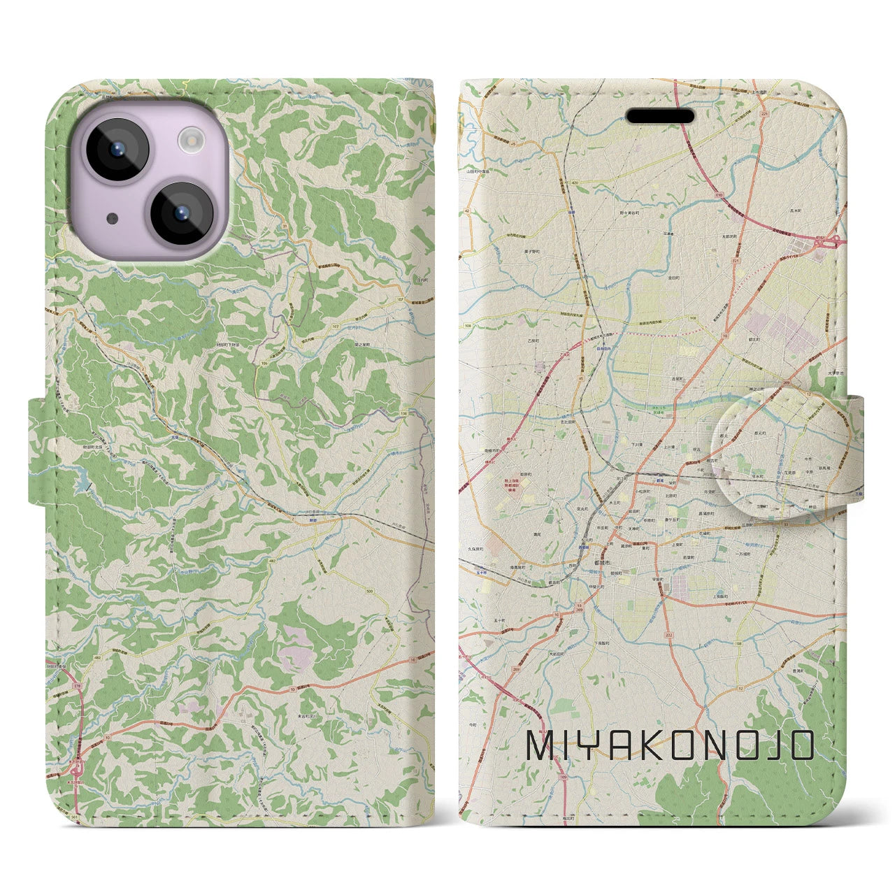 【都城(宮崎県)】地図柄iPhoneケース(手帳タイプ)ナチュラル・iPhone 14 用