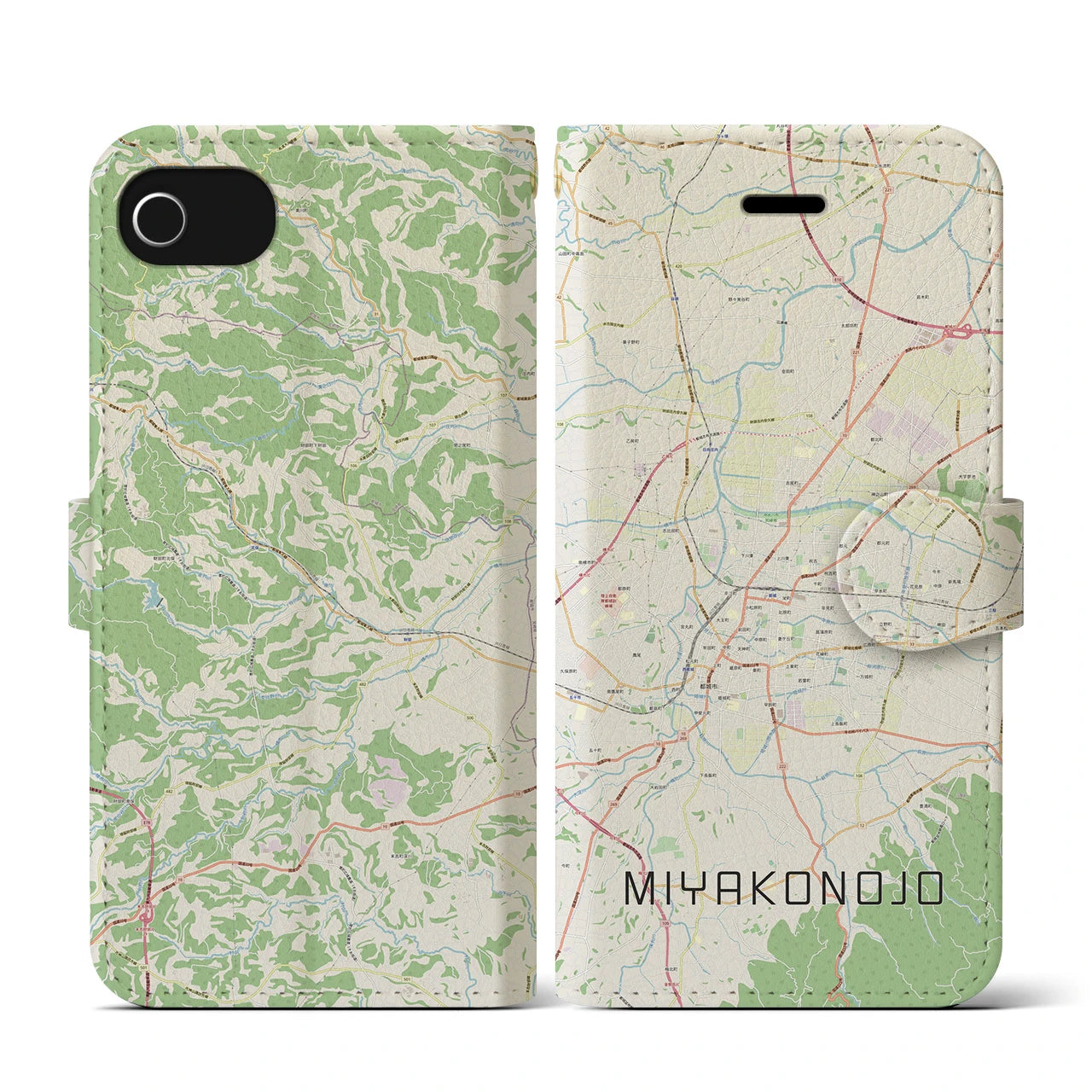 【都城(宮崎県)】地図柄iPhoneケース(手帳タイプ)ナチュラル・iPhone SE(第3 / 第2世代) / 8 / 7 / 6s / 6 用