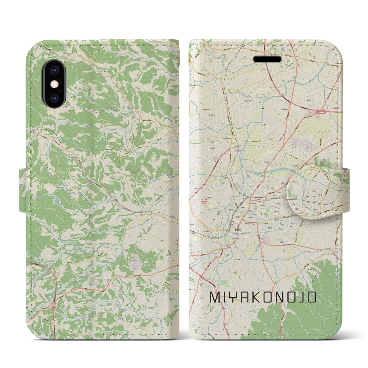 【都城(宮崎県)】地図柄iPhoneケース(手帳タイプ)ナチュラル・iPhone XS / X 用