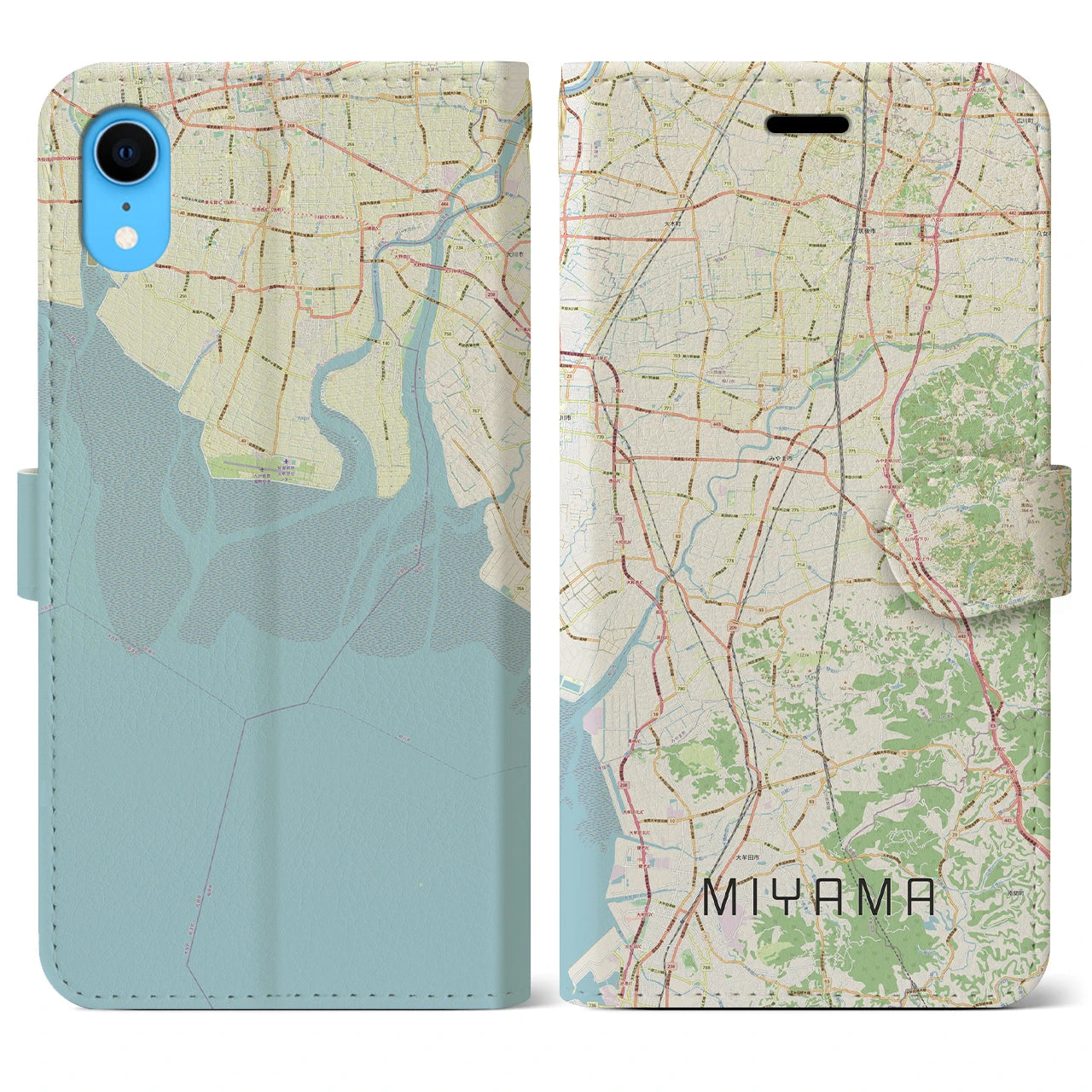 【みやま(福岡県)】地図柄iPhoneケース(手帳タイプ)ナチュラル・iPhone XR 用