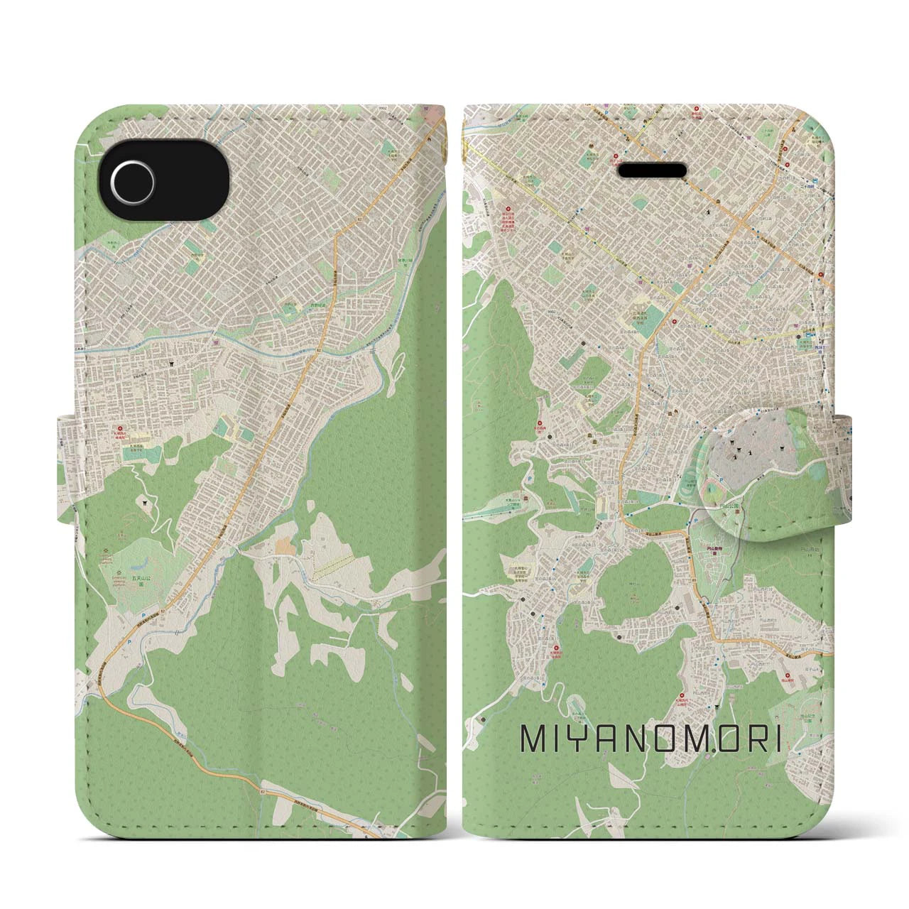 【宮の森(北海道)】地図柄iPhoneケース(手帳タイプ)ナチュラル・iPhone SE(第3 / 第2世代) / 8 / 7 / 6s / 6 用