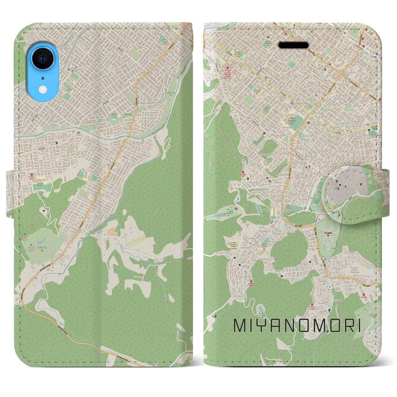【宮の森(北海道)】地図柄iPhoneケース(手帳タイプ)ナチュラル・iPhone XR 用