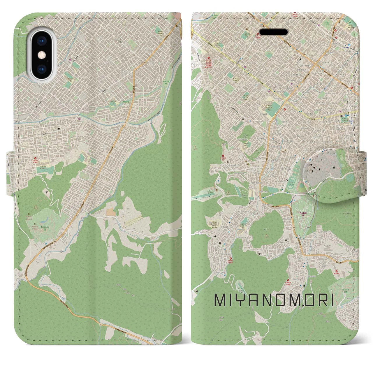 【宮の森(北海道)】地図柄iPhoneケース(手帳タイプ)ナチュラル・iPhone XS Max 用