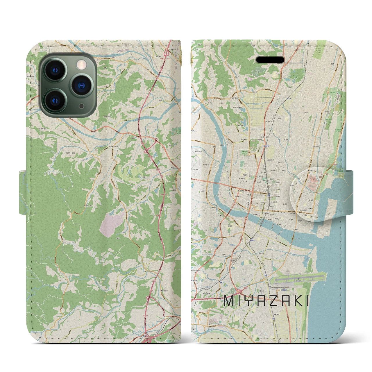 【宮崎2(宮崎県)】地図柄iPhoneケース(手帳タイプ)ナチュラル・iPhone 11 Pro 用