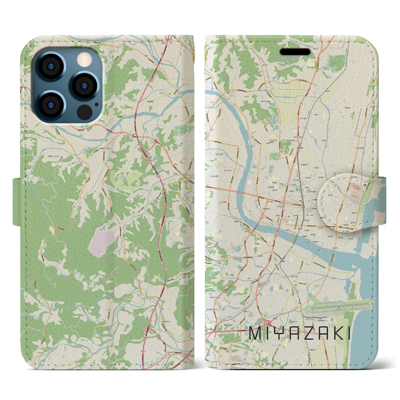 【宮崎2(宮崎県)】地図柄iPhoneケース(手帳タイプ)ナチュラル・iPhone 12 / 12 Pro 用
