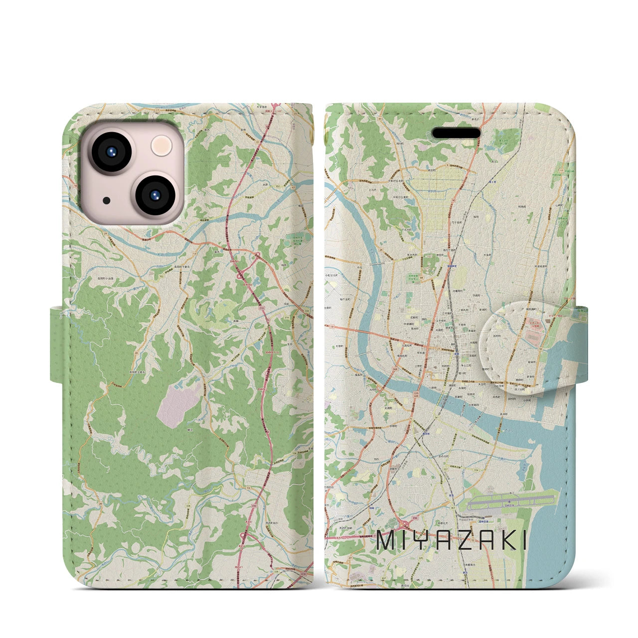 【宮崎2(宮崎県)】地図柄iPhoneケース(手帳タイプ)ナチュラル・iPhone 13 mini 用