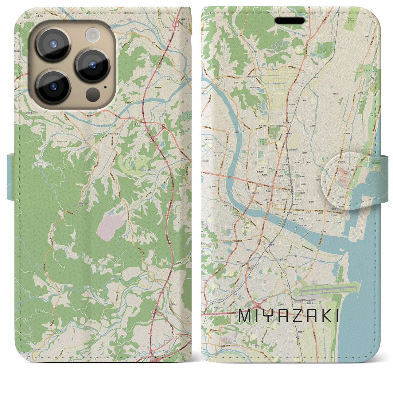 【宮崎2(宮崎県)】地図柄iPhoneケース(手帳タイプ)ナチュラル・iPhone 14 Pro Max 用