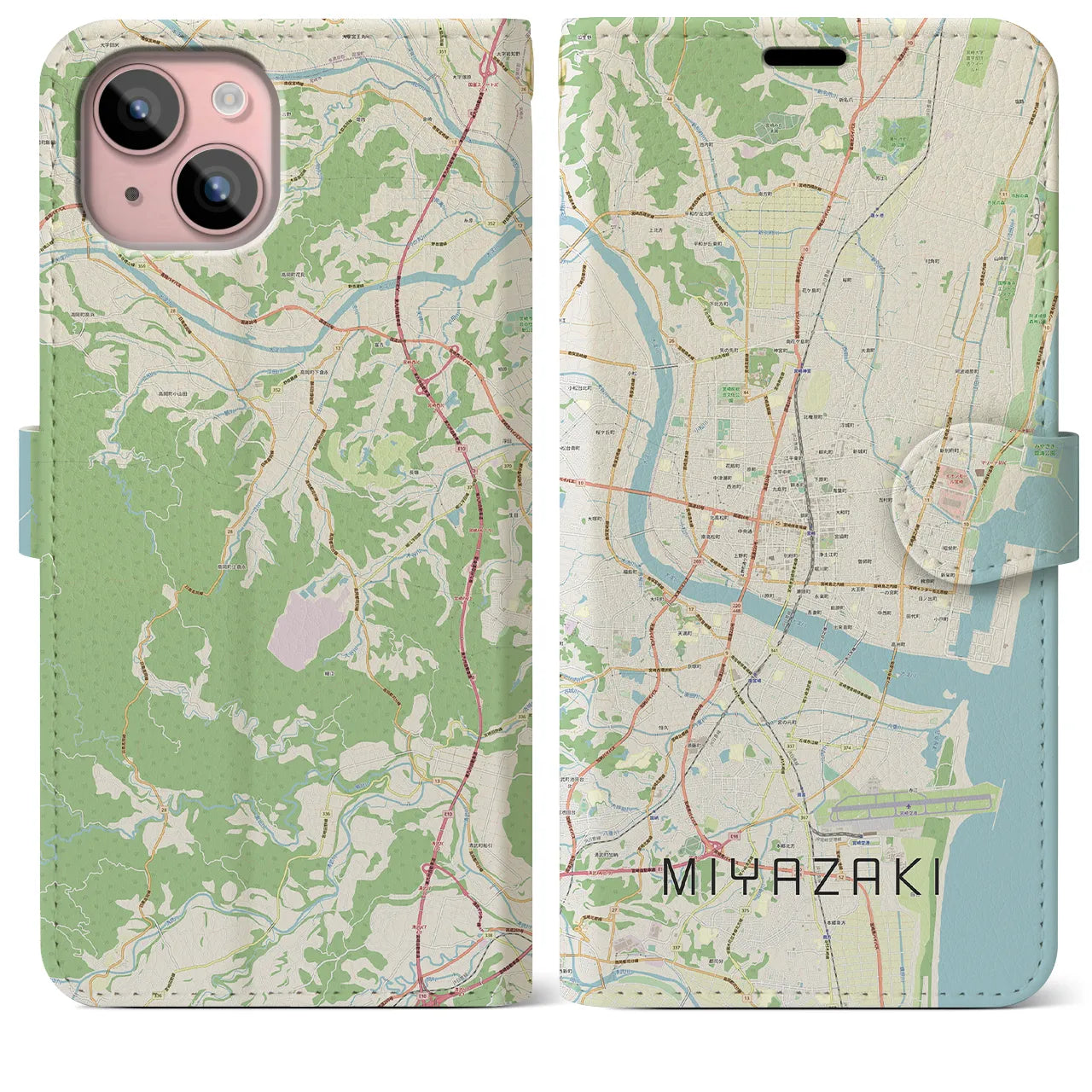 【宮崎2(宮崎県)】地図柄iPhoneケース(手帳タイプ)ナチュラル・iPhone 15 Plus 用
