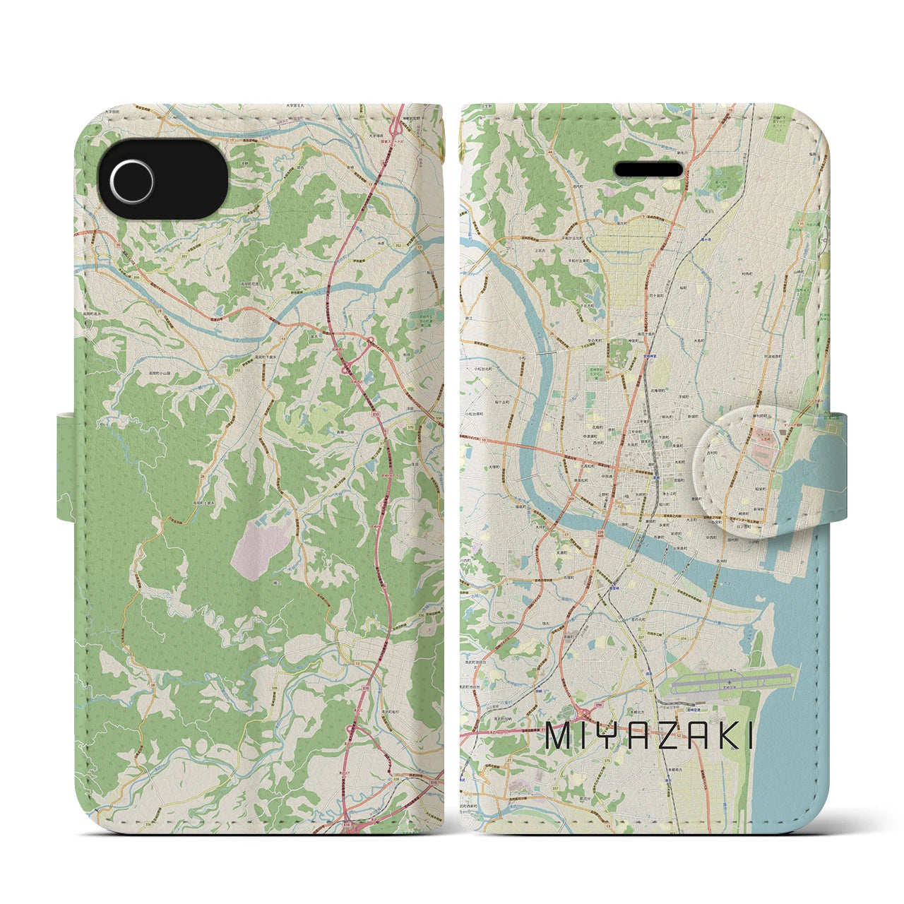 【宮崎2(宮崎県)】地図柄iPhoneケース(手帳タイプ)ナチュラル・iPhone SE(第3 / 第2世代) / 8 / 7 / 6s / 6 用