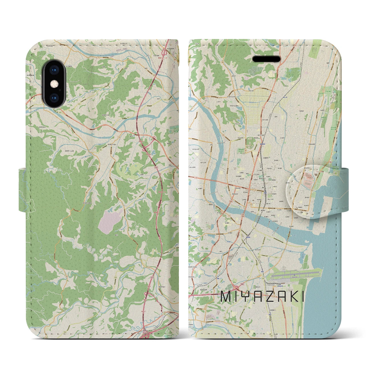 【宮崎2(宮崎県)】地図柄iPhoneケース(手帳タイプ)ナチュラル・iPhone XS / X 用