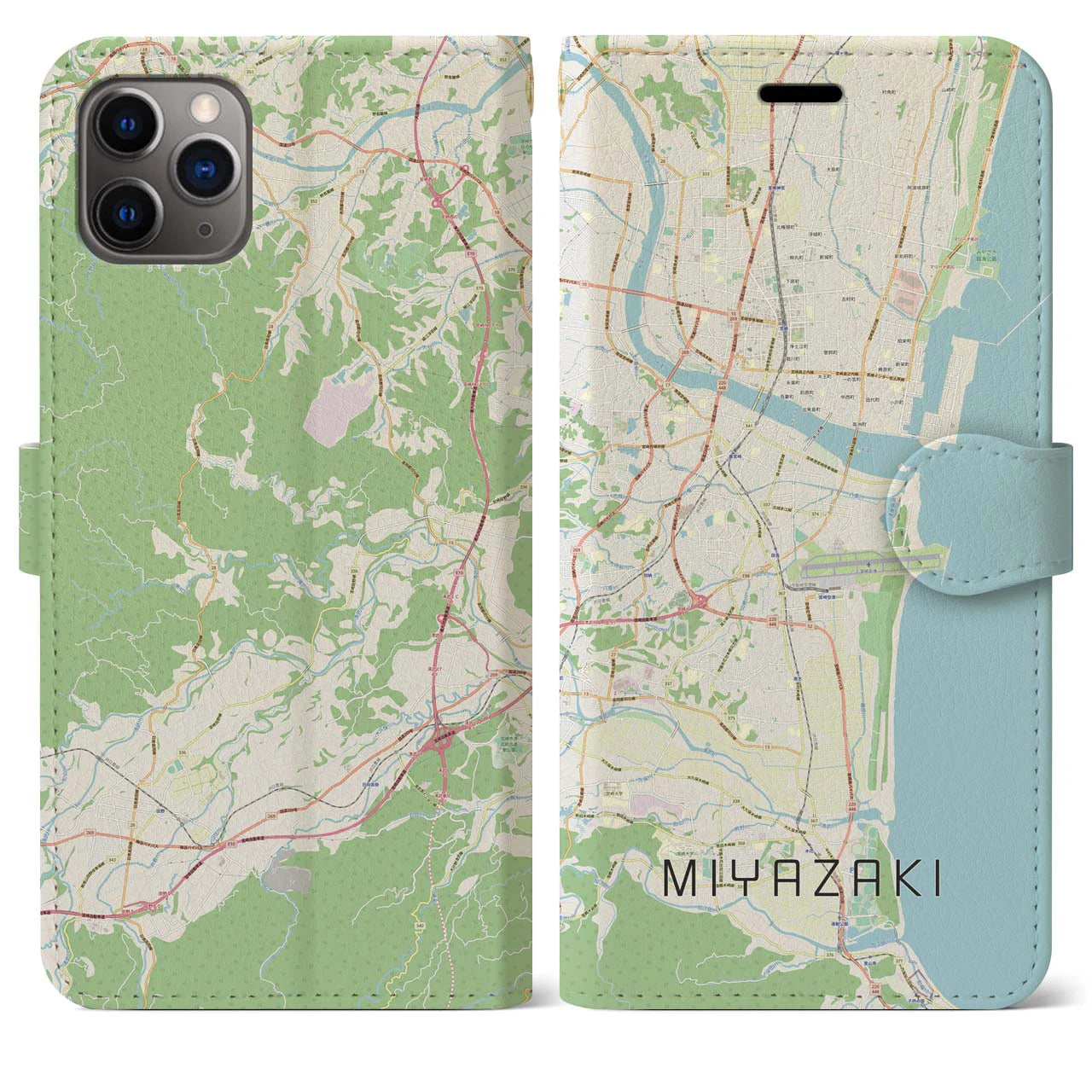 【宮崎(宮崎県)】地図柄iPhoneケース(手帳タイプ)ナチュラル・iPhone 11 Pro Max 用