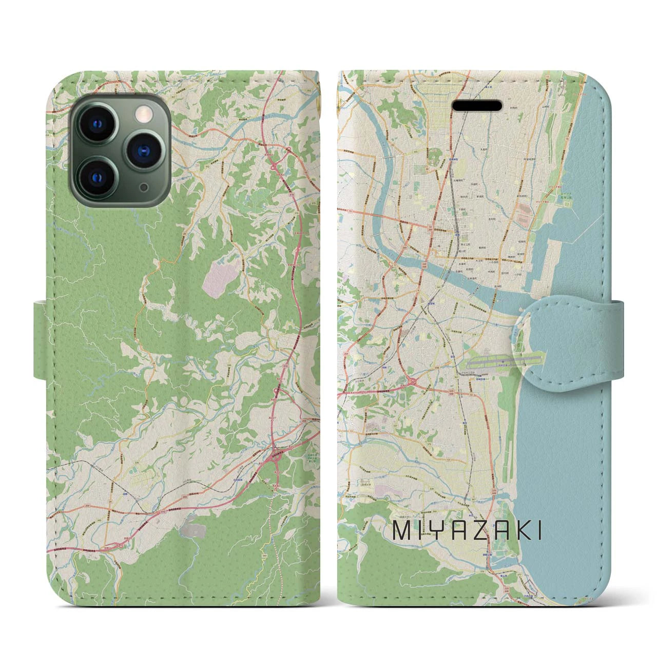 【宮崎(宮崎県)】地図柄iPhoneケース(手帳タイプ)ナチュラル・iPhone 11 Pro 用