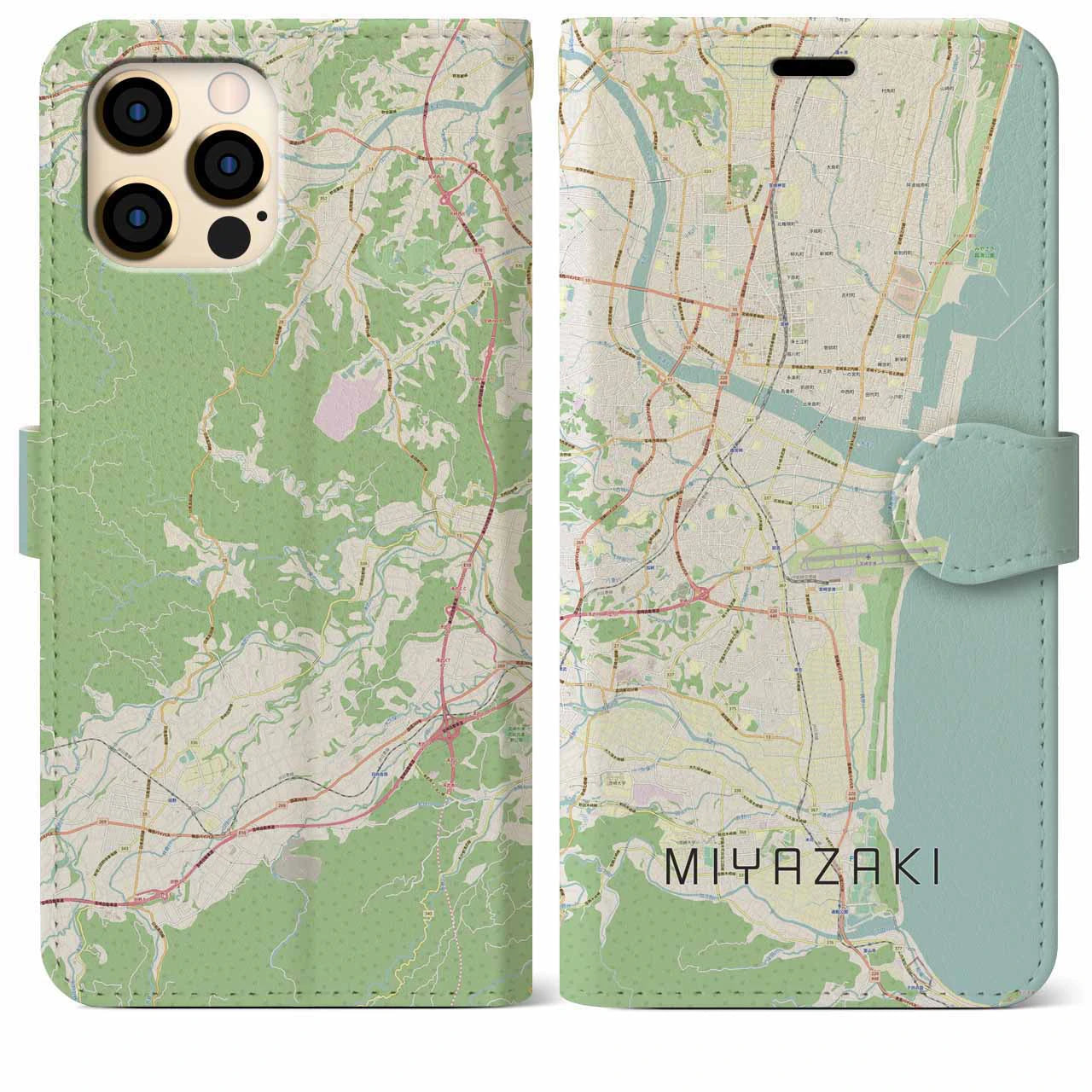 【宮崎(宮崎県)】地図柄iPhoneケース(手帳タイプ)ナチュラル・iPhone 12 Pro Max 用