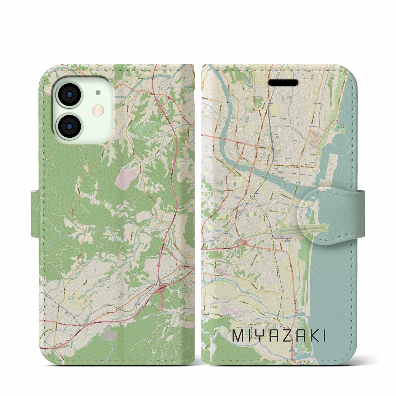【宮崎(宮崎県)】地図柄iPhoneケース(手帳タイプ)ナチュラル・iPhone 12 mini 用