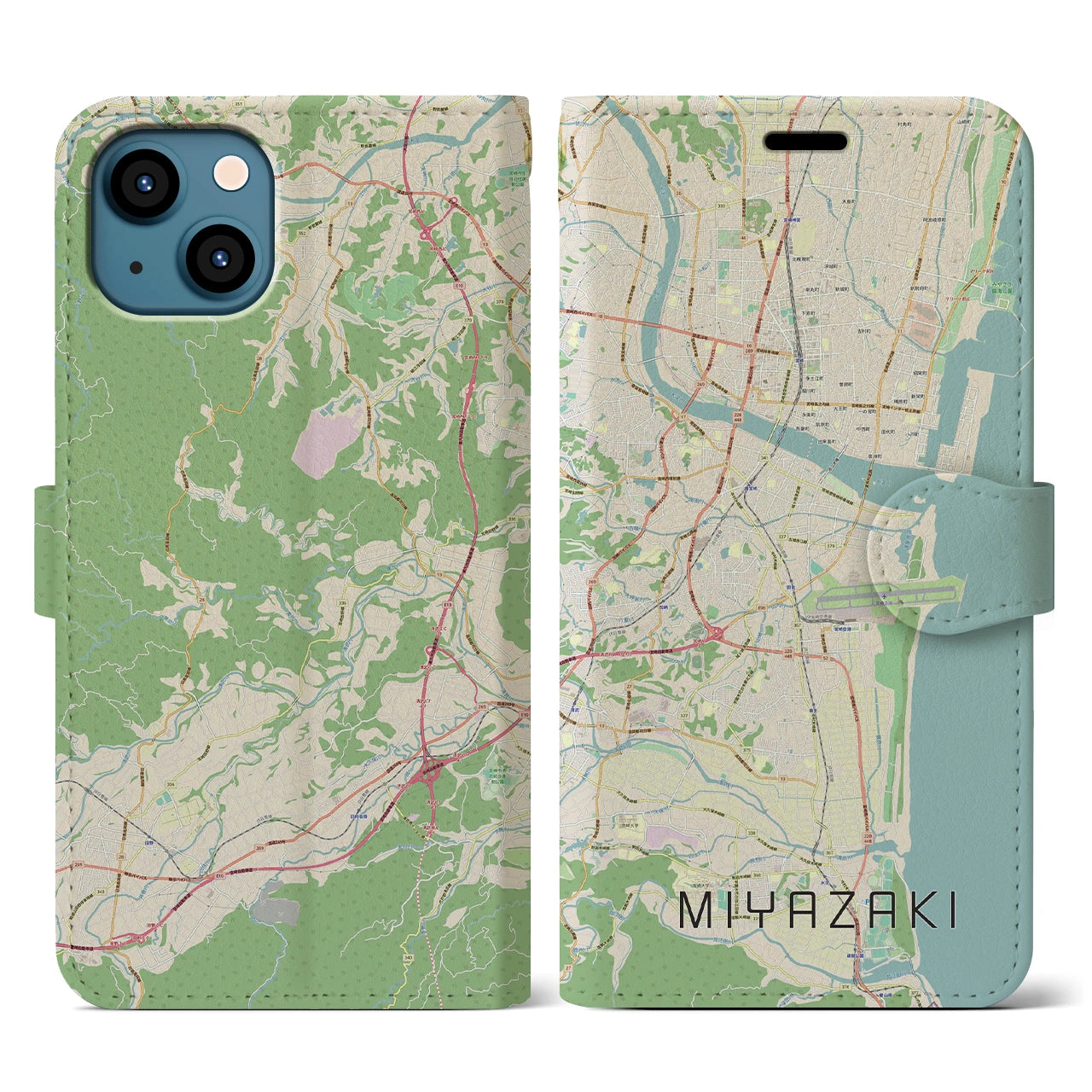 【宮崎(宮崎県)】地図柄iPhoneケース(手帳タイプ)ナチュラル・iPhone 13 用