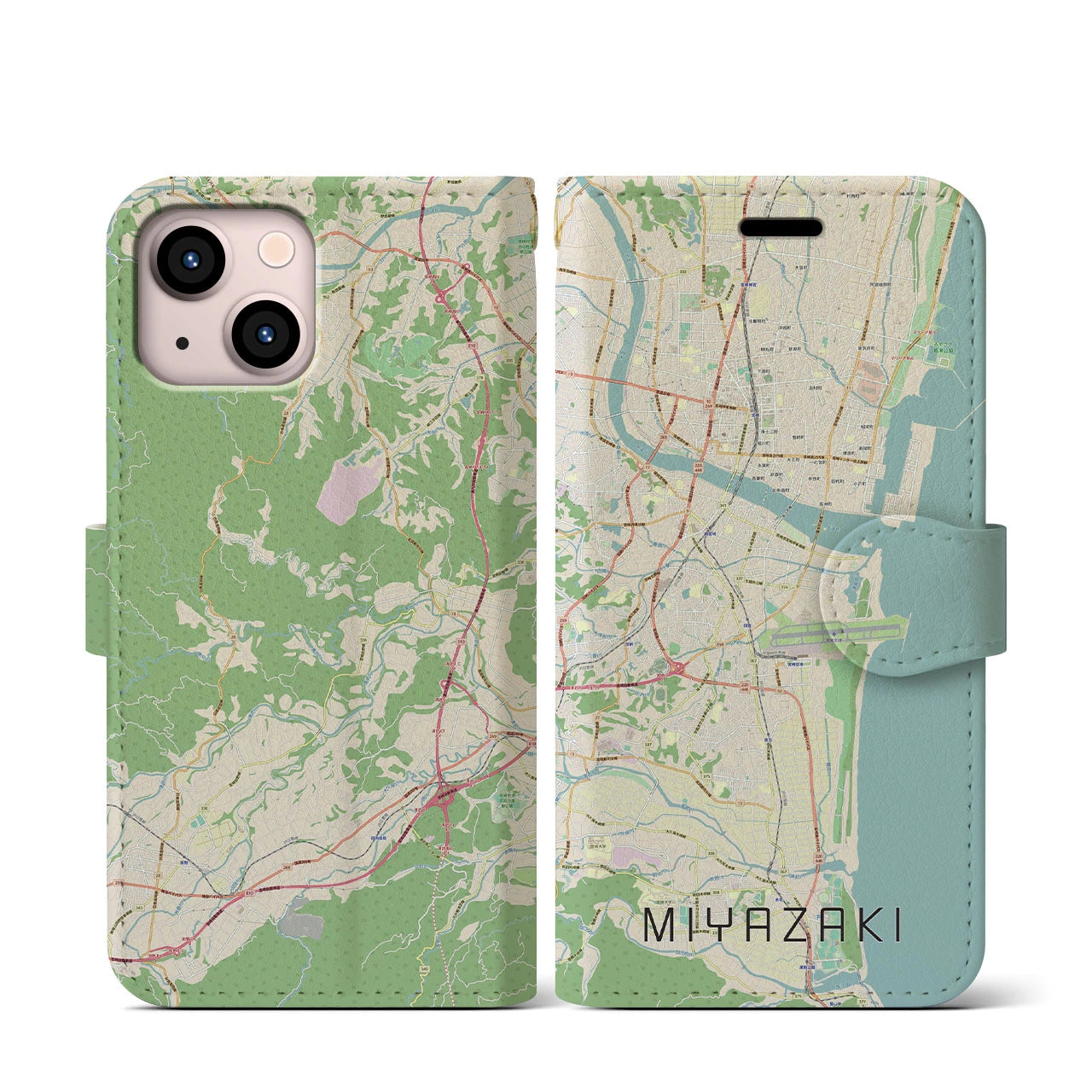 【宮崎(宮崎県)】地図柄iPhoneケース(手帳タイプ)ナチュラル・iPhone 13 mini 用