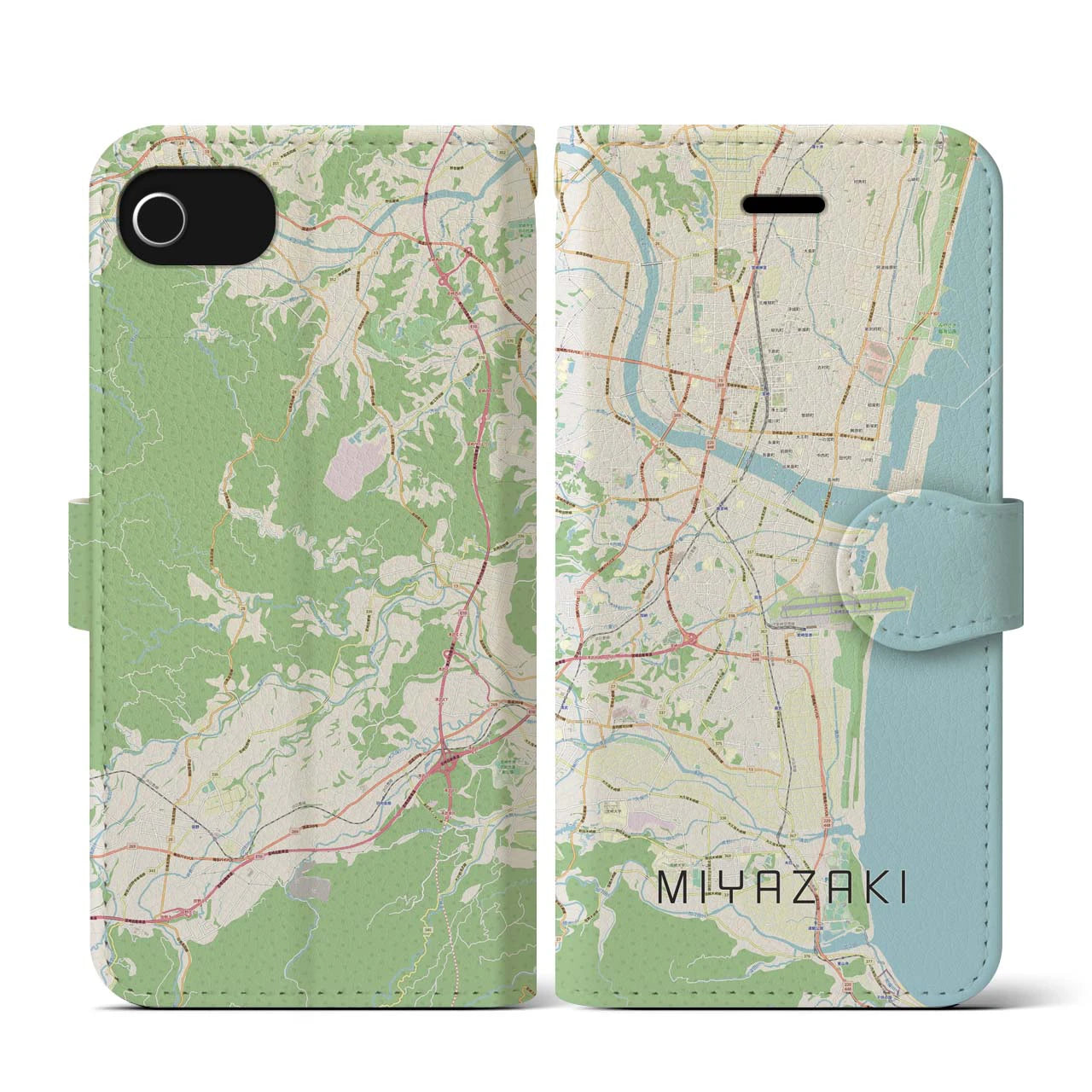 【宮崎(宮崎県)】地図柄iPhoneケース(手帳タイプ)ナチュラル・iPhone SE(第3 / 第2世代) / 8 / 7 / 6s / 6 用